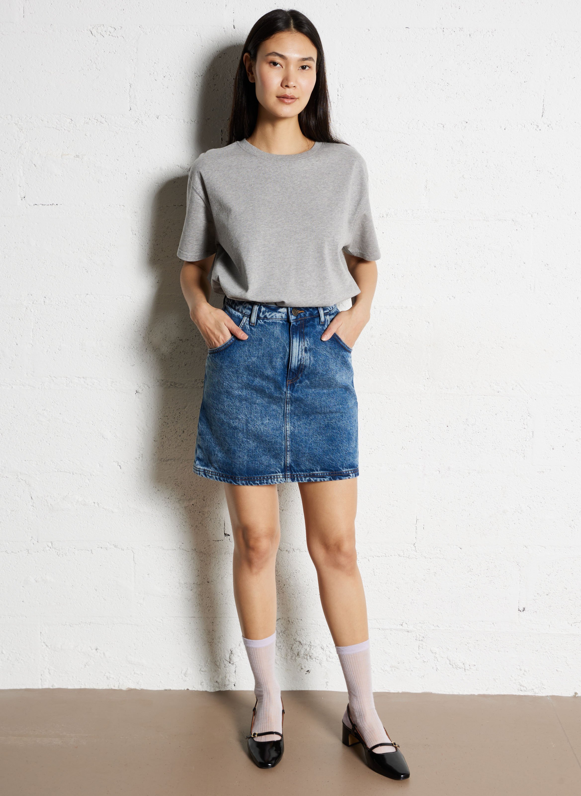 Tee-shirt ample col rond en coton fizvalley AMERICAN VINTAGE Gris