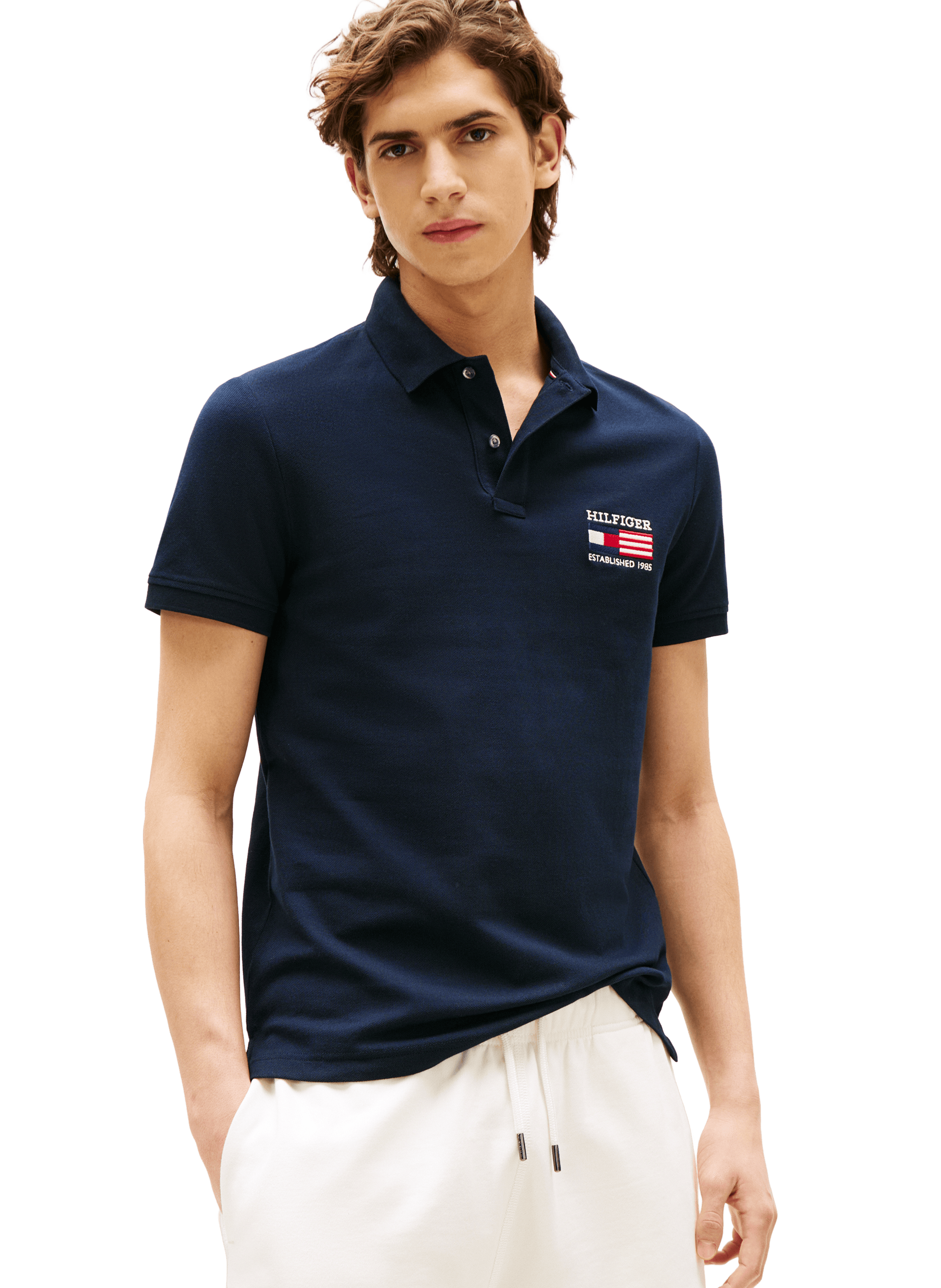 TOMMY HILFIGER Polo droit en coton mélangé Bleu