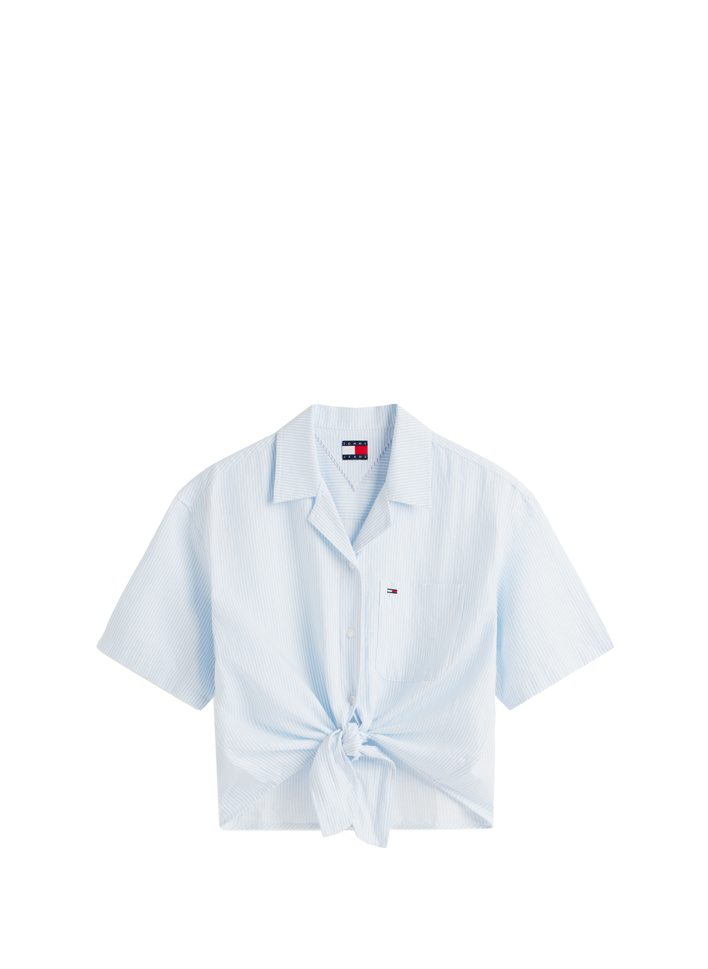 Short-sleeved blouse with bow in linen and linen blend TOMMY HILFIGER Blue