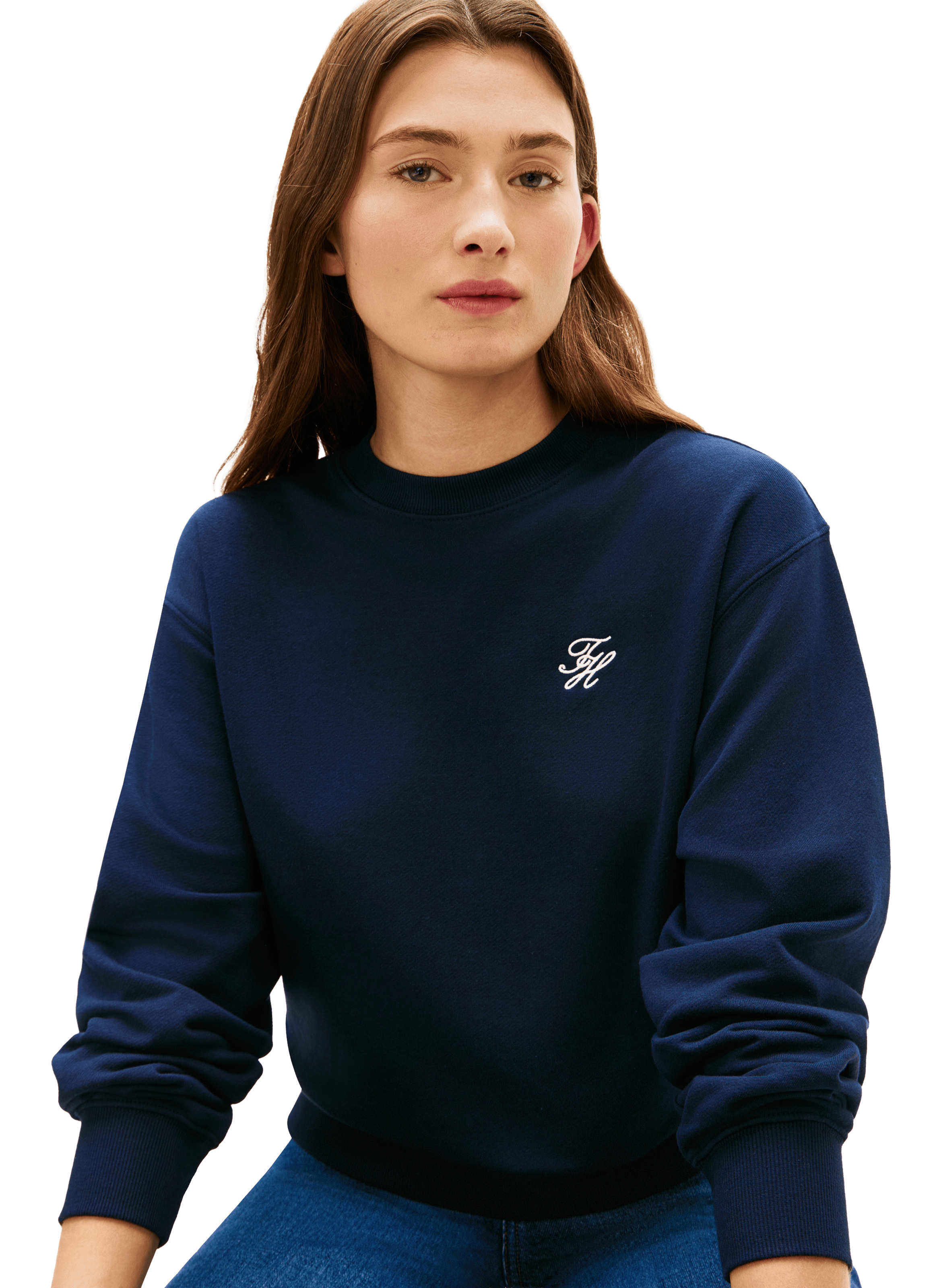 Sweat droit brodé en coton mélangé TOMMY HILFIGER Bleu