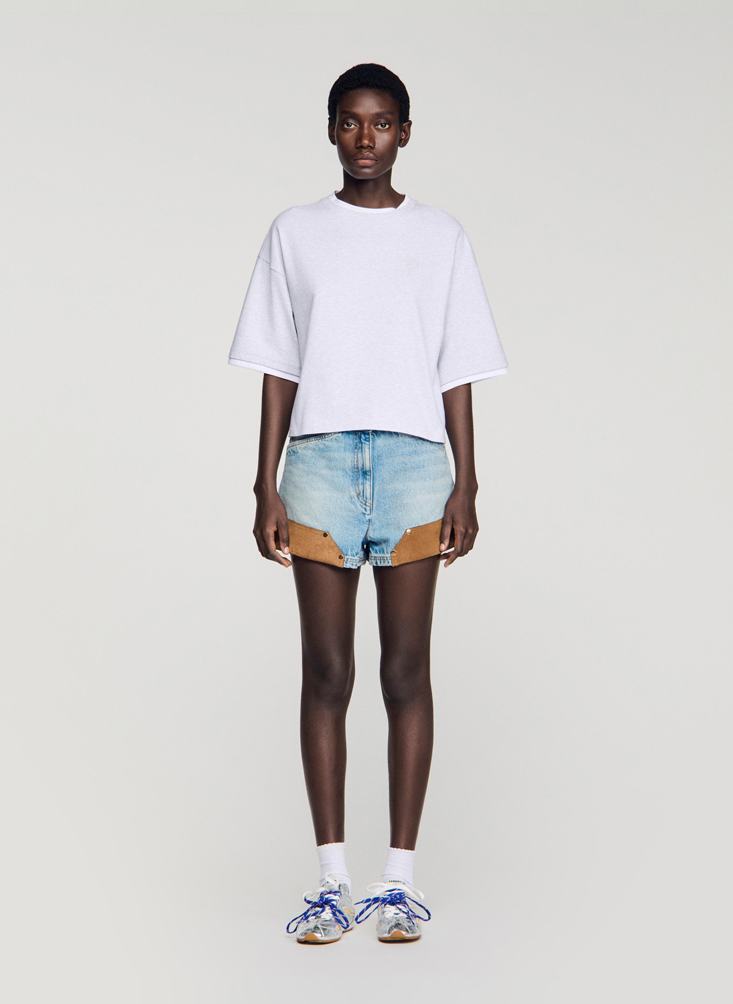 Tee-shirt oversize col rond en coton SANDRO Gris