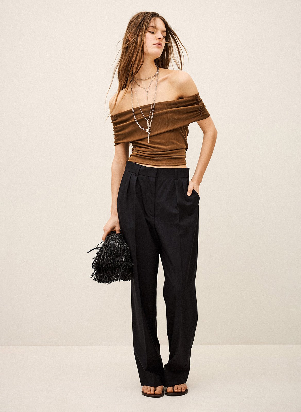 Pantalon large taille haute en laine nani BA&SH Bleu