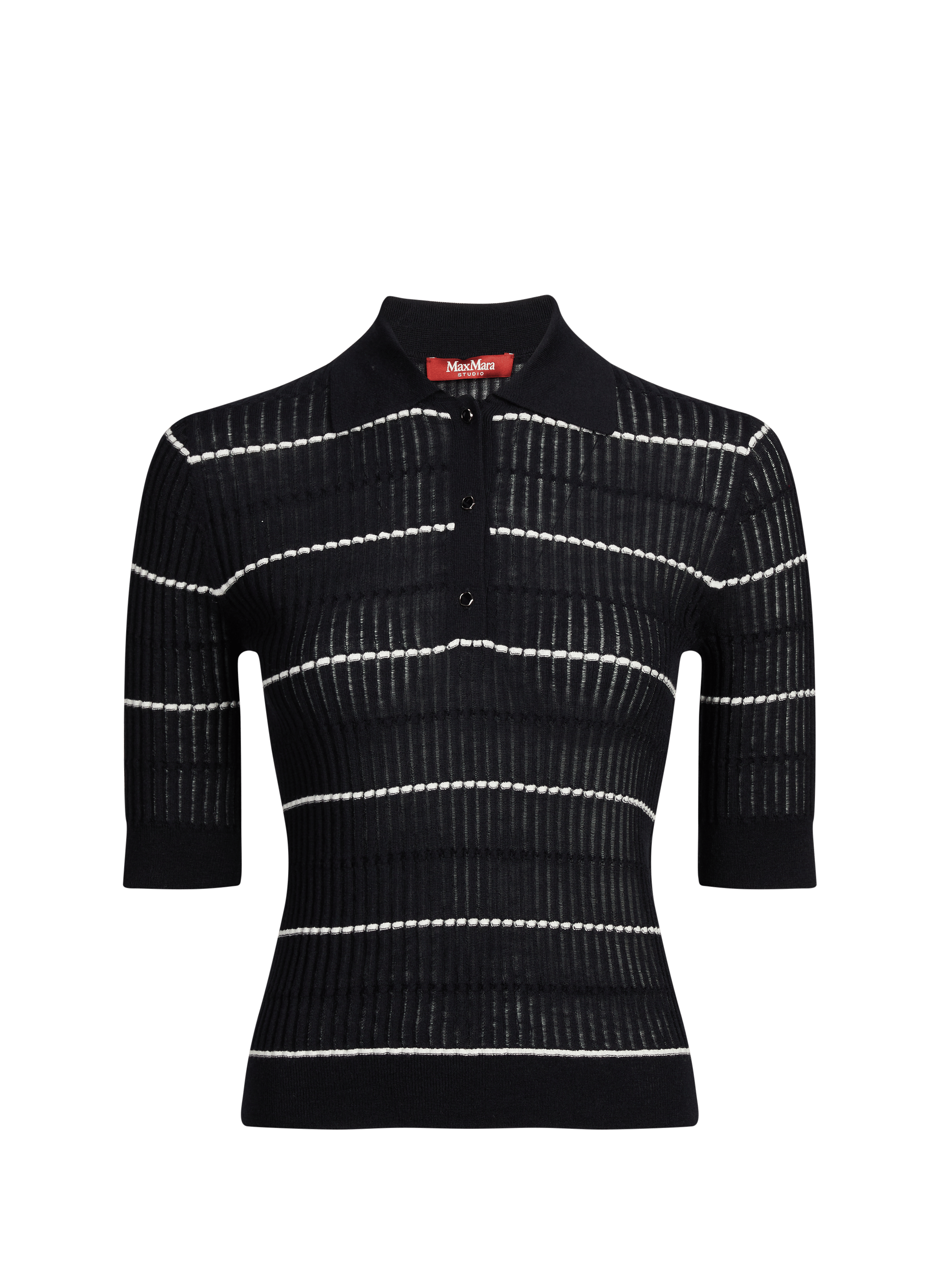 Pull col polo à rayures en soie et laine vierge MAX MARA STUDIO Bleu