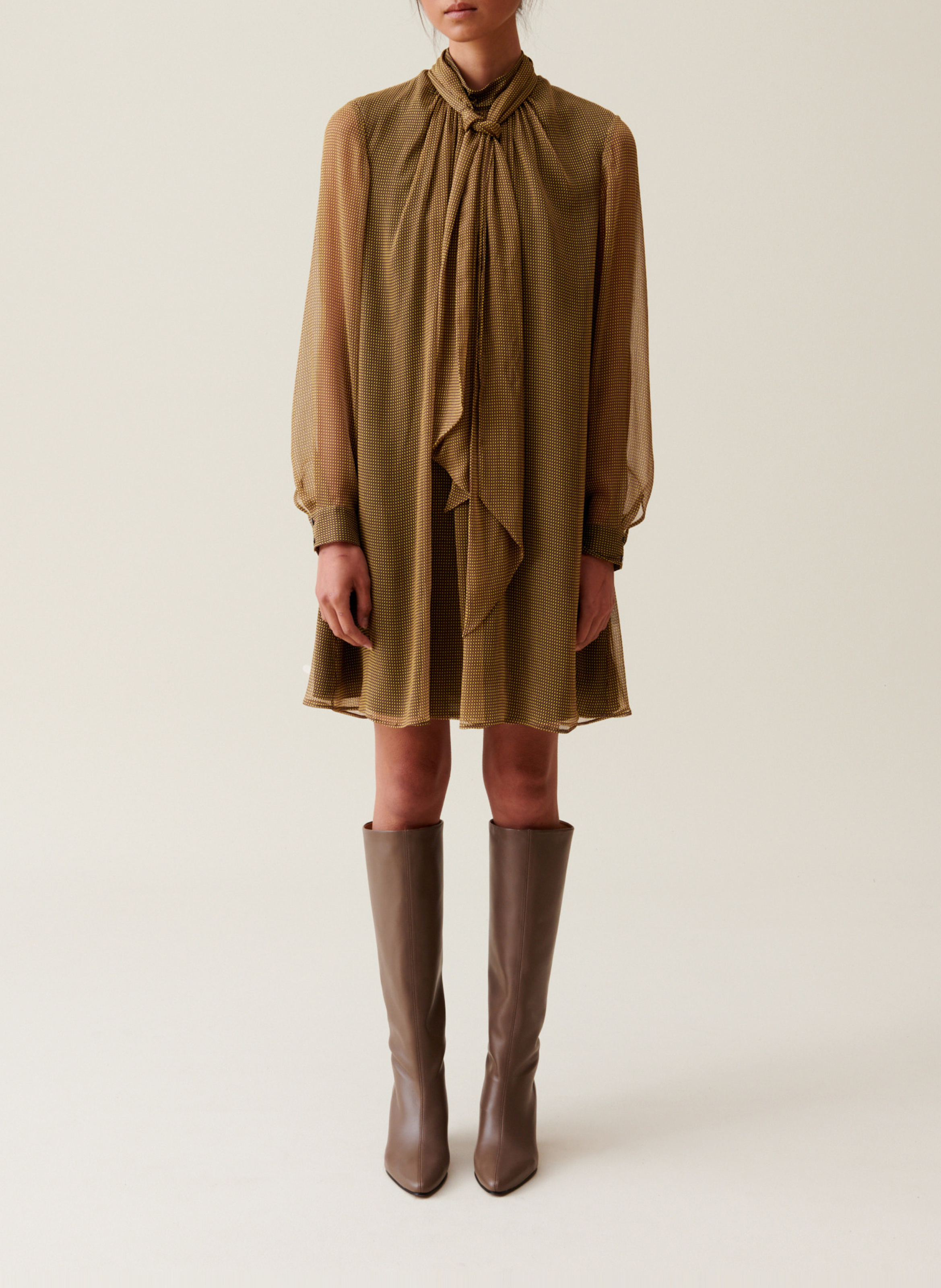 Robe courte col lavallière CLAUDIE PIERLOT Jaune