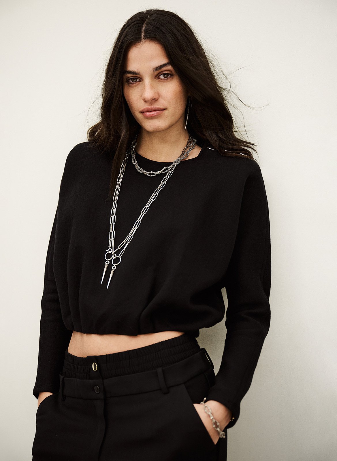 Top bouffant col rond en coton mélangé branny BA&SH Noir