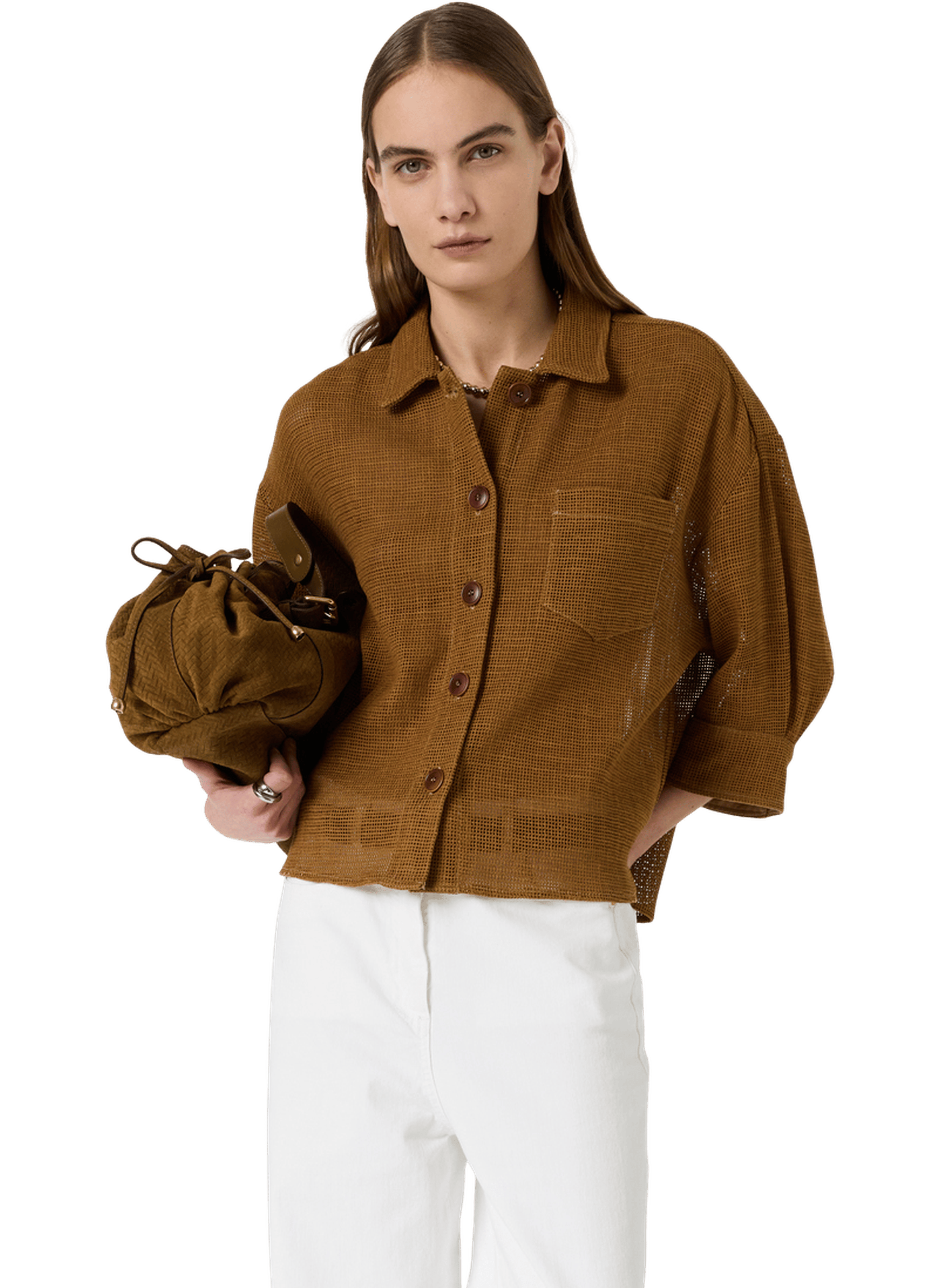Surchemise ajourée en coton et lin - tamia GERARD DAREL Marron