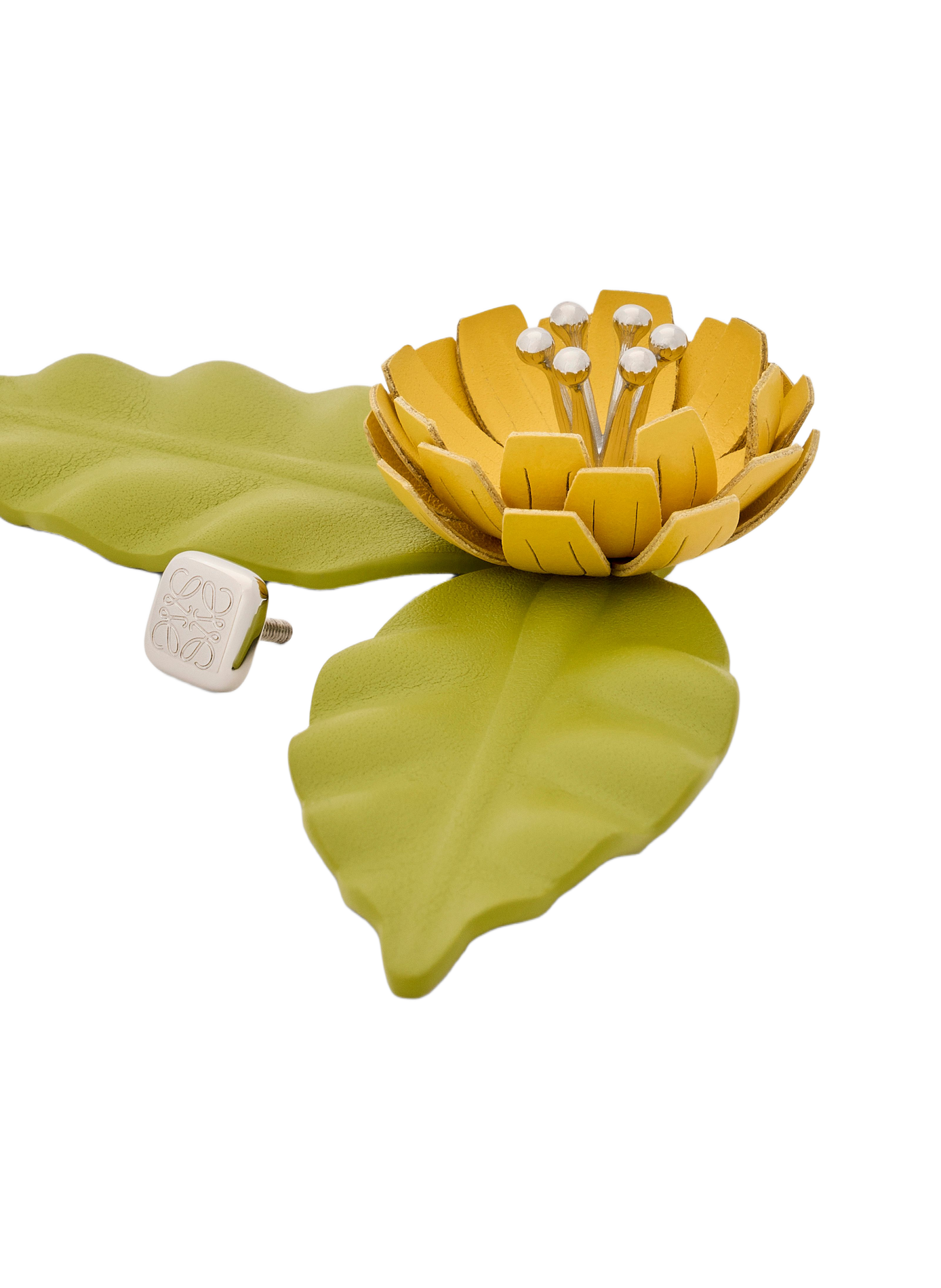 Leren kalfsbloem broche LOEWE Geel