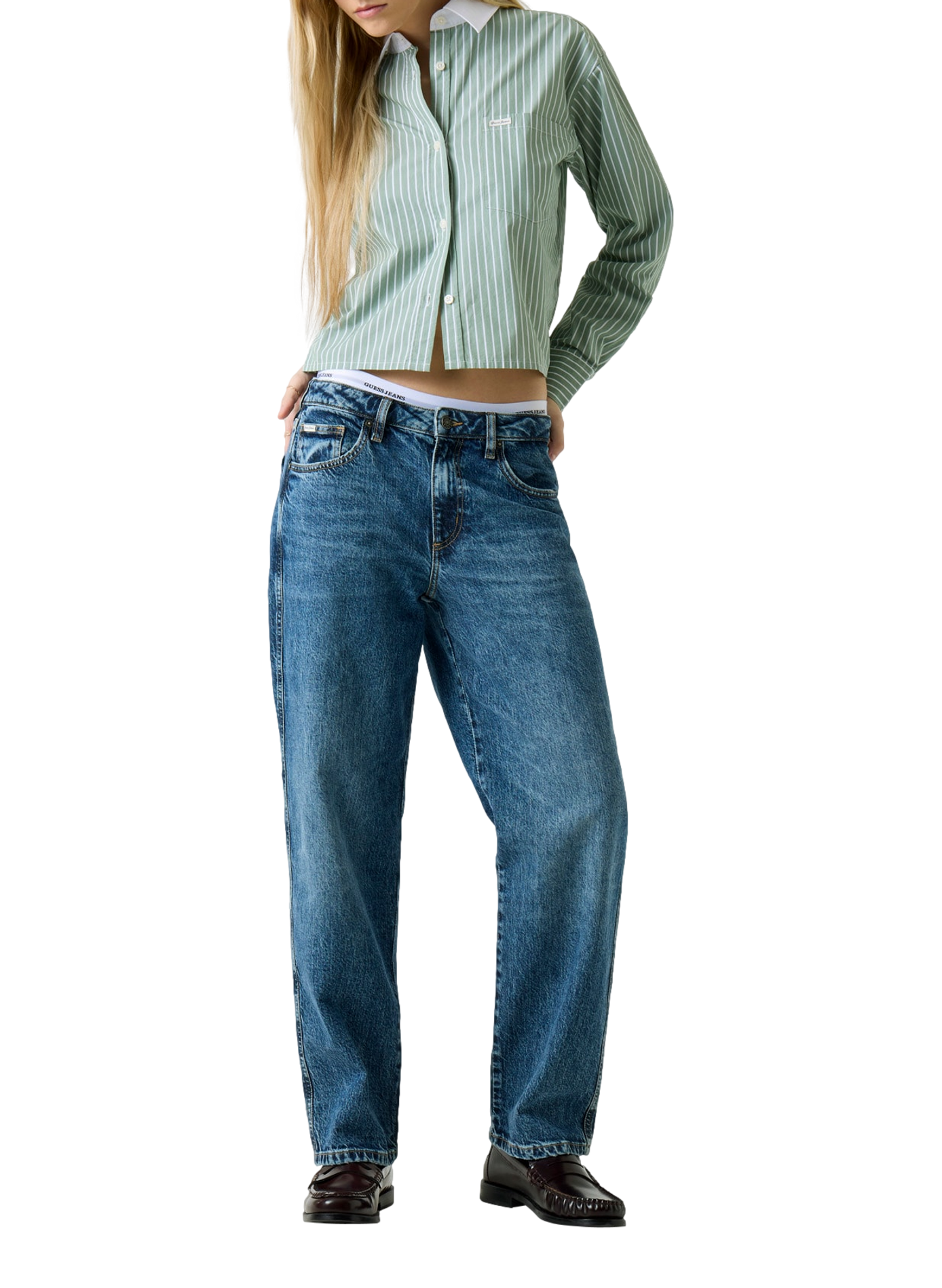 Short plaid cotton shirt GUESS Green