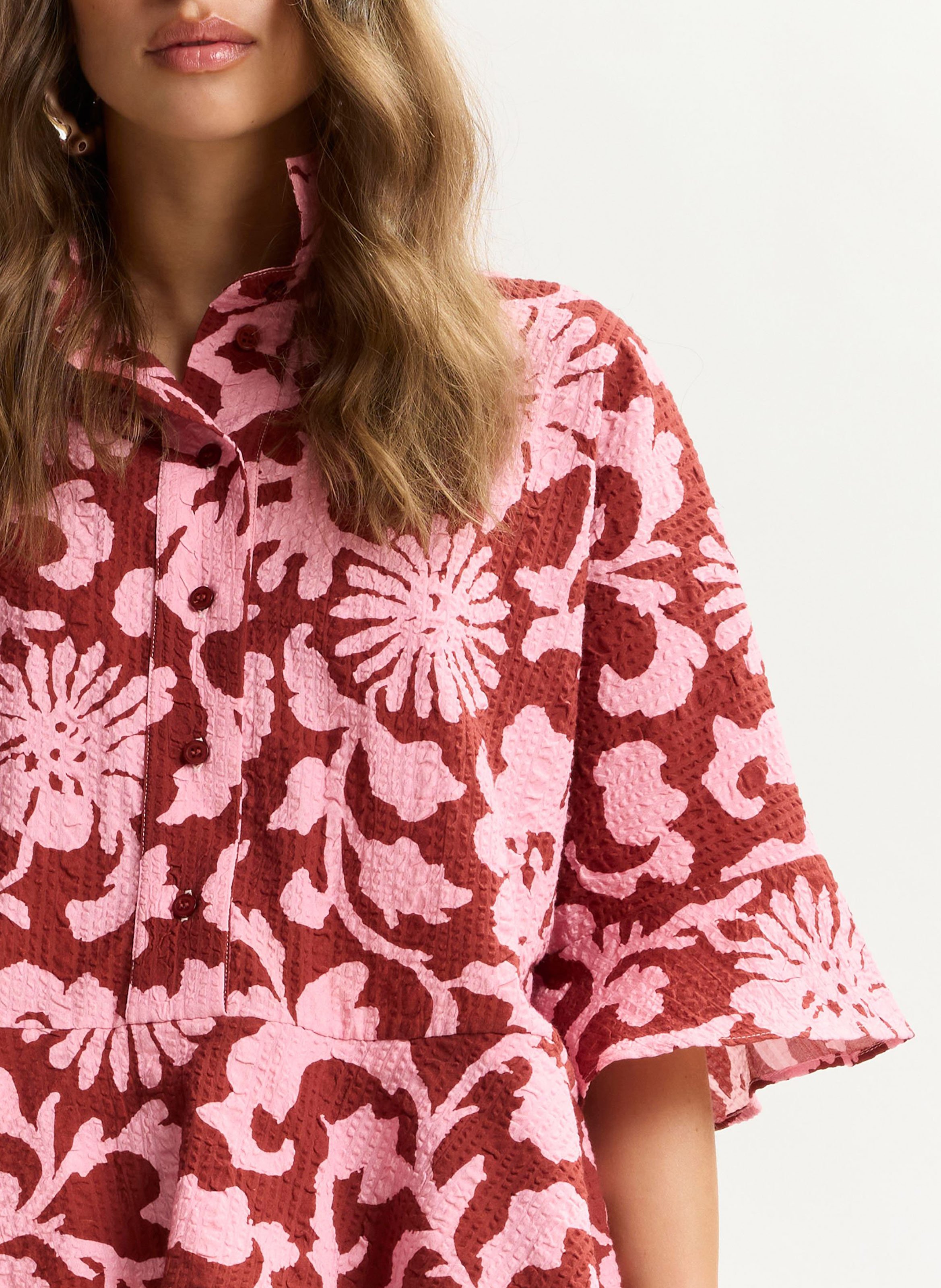 Chemise évasée à motifs en coton jaylee Rouge