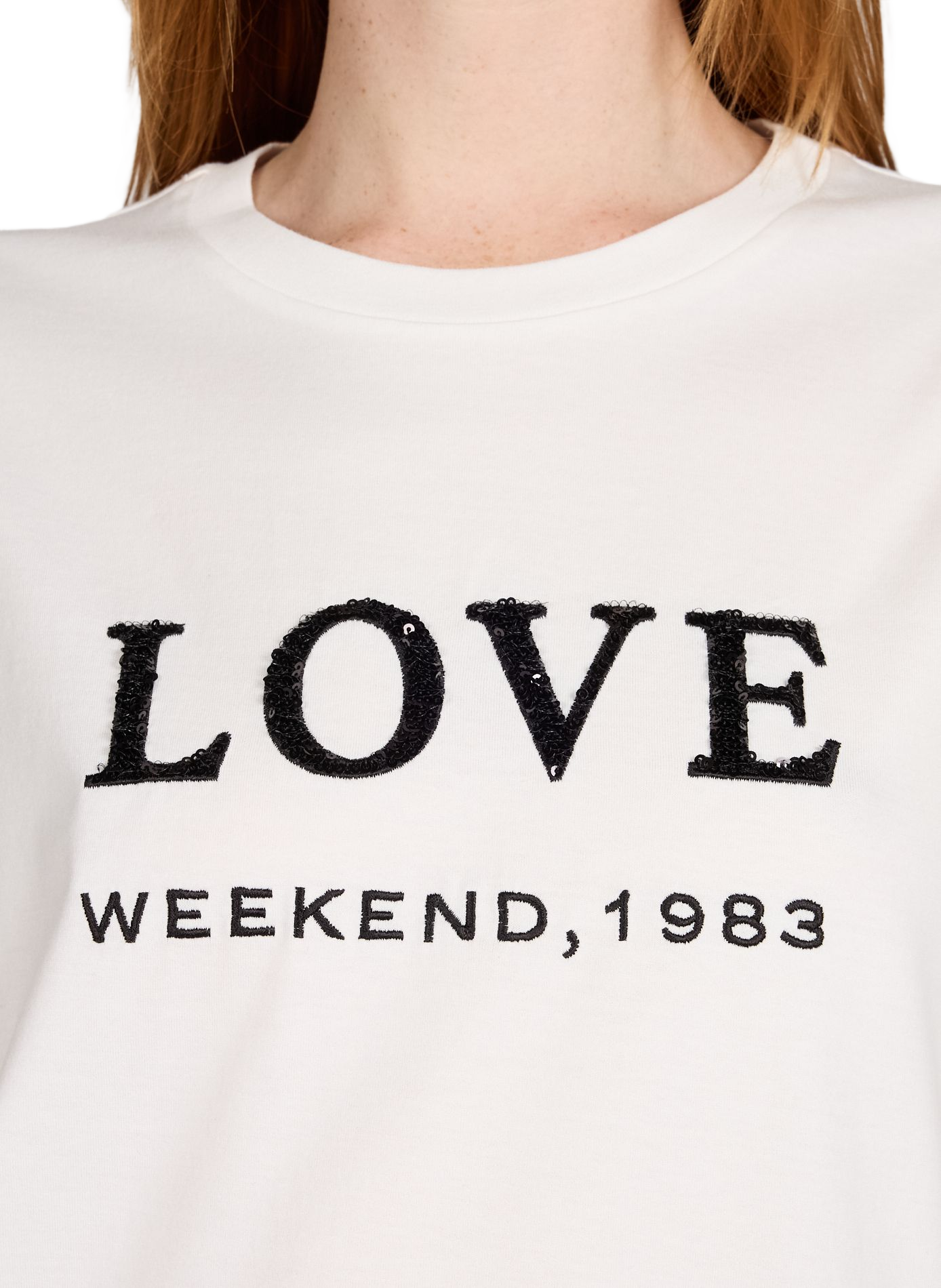 T-shirt coupe droite à imprimé et broderie en coton MAX MARA WEEK END Blanc