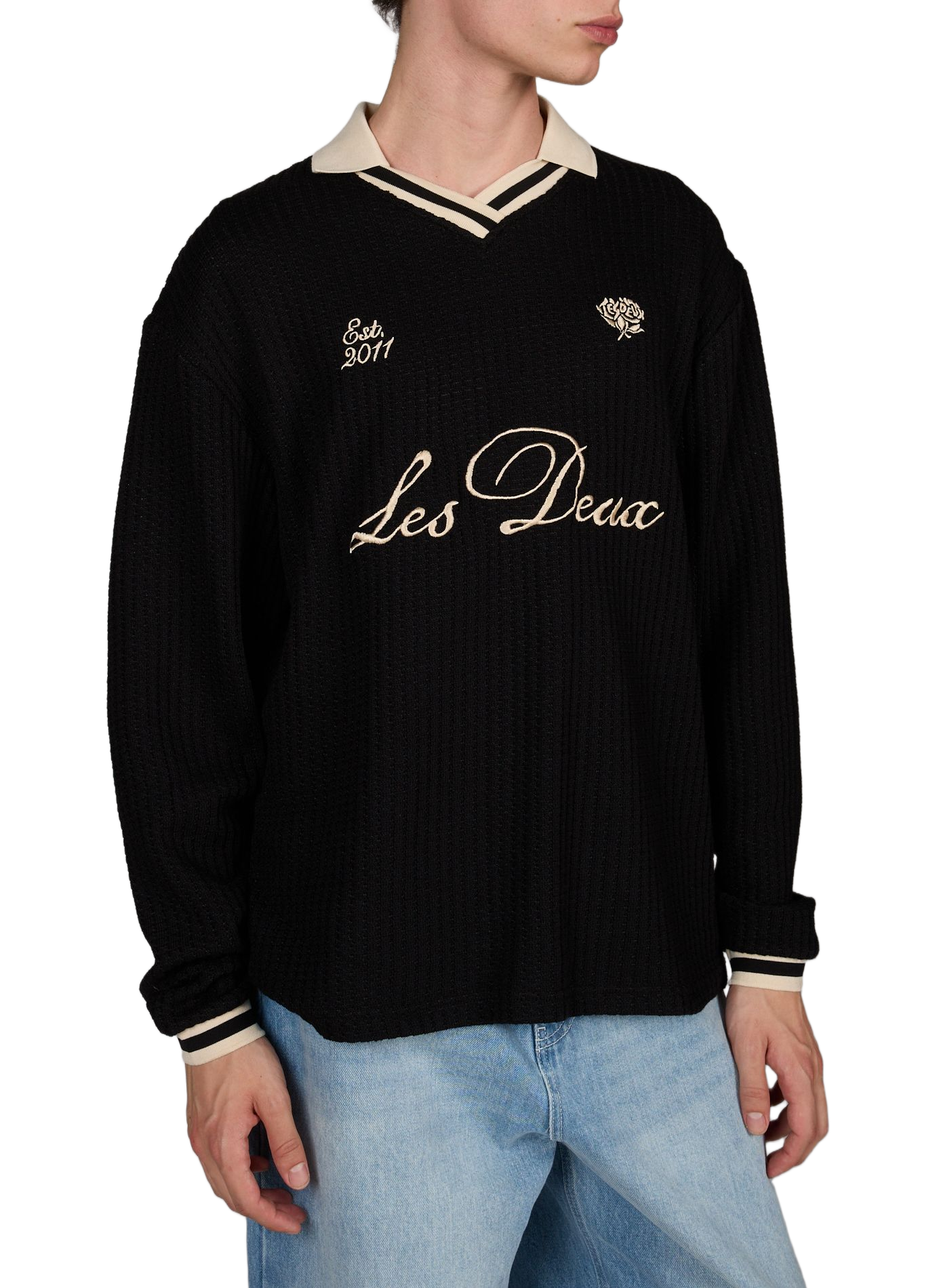 Embroidered polo in knitted blend of cotton LES DEUX Black
