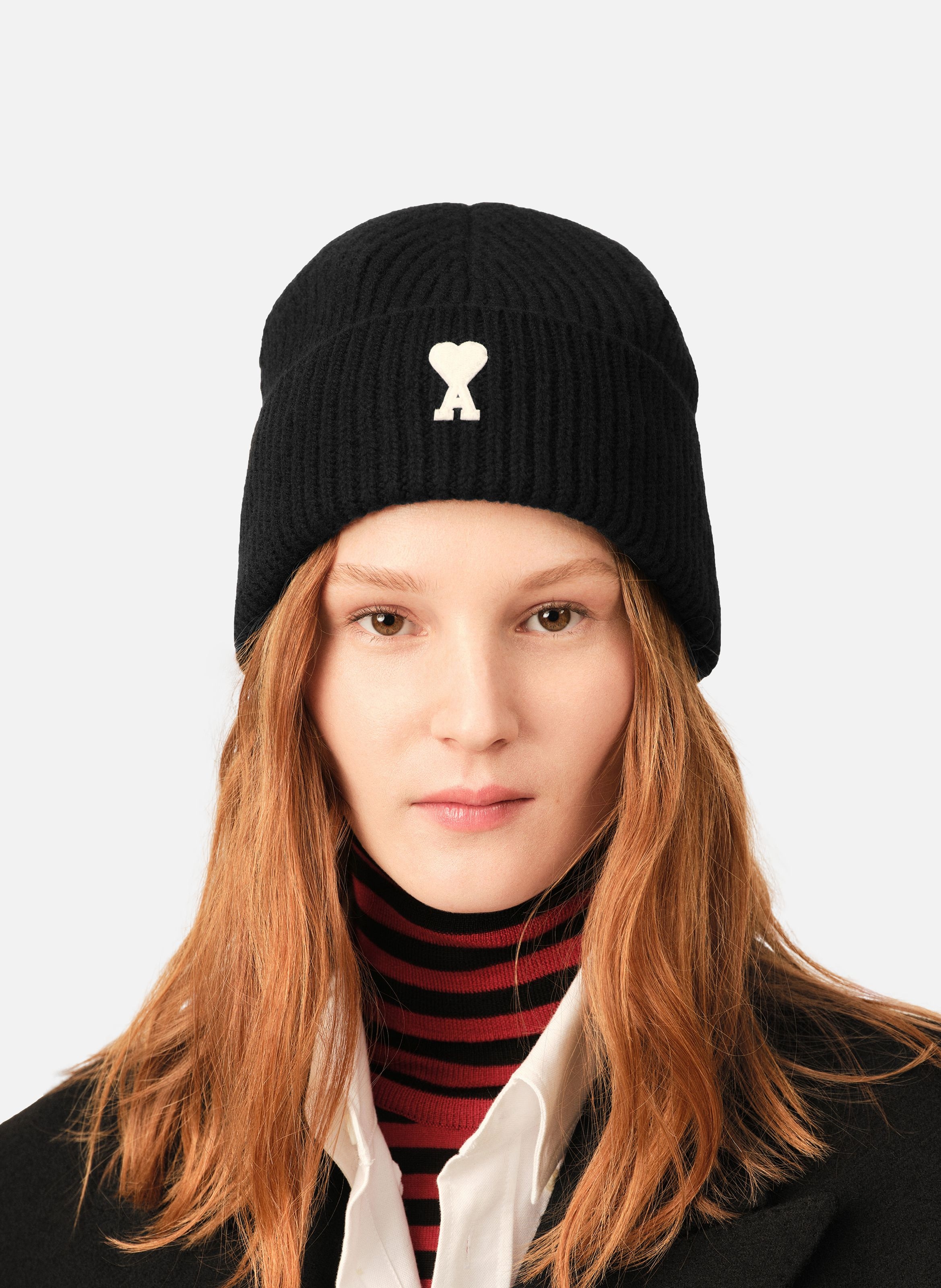 Bonnet unisexe en laine ami de coeur AMI PARIS Noir
