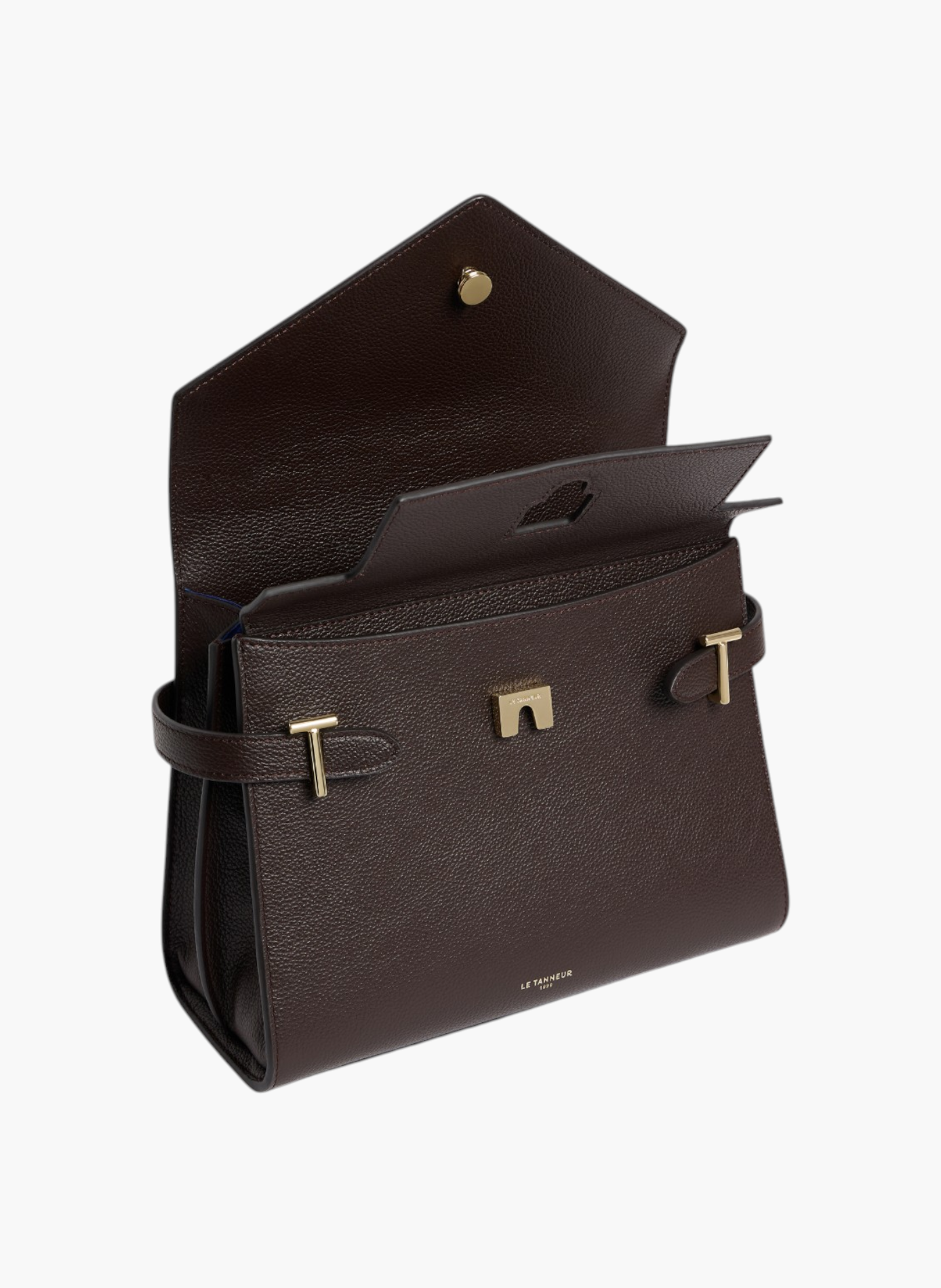 Sac à main double rabat moyen modèle emilie en cuir grainé LE TANNEUR Marron