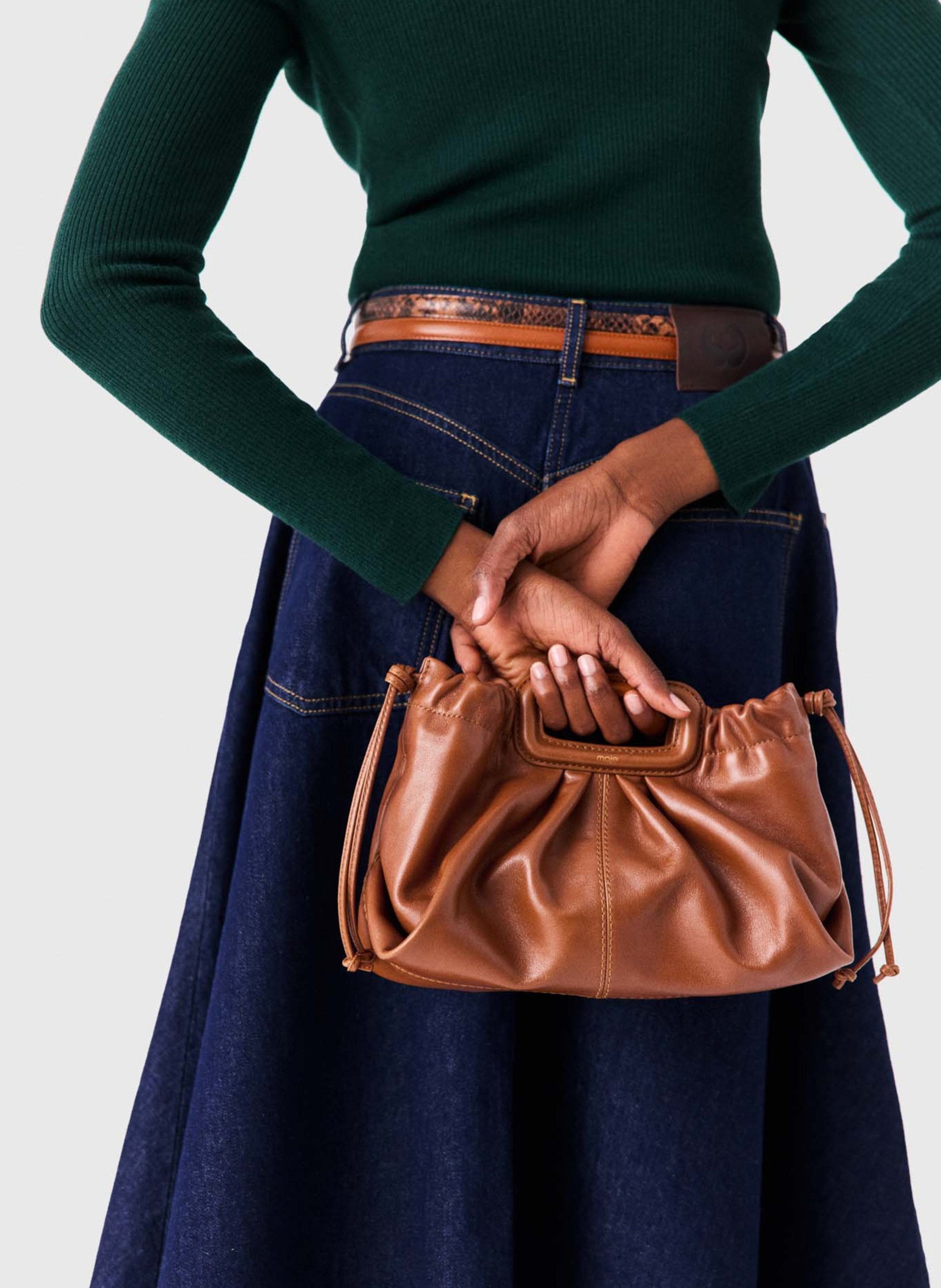 Sac bandoulière en cuir MAJE Marron
