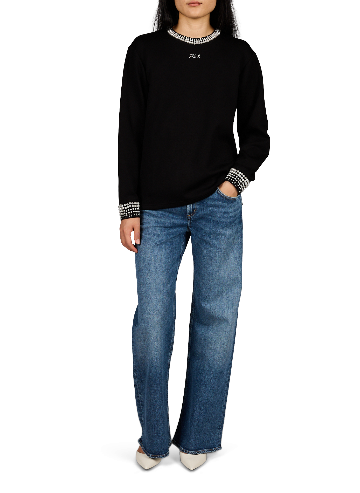 Locker sitzender Pullover mit Perlen KARL LAGERFELD Schwarz