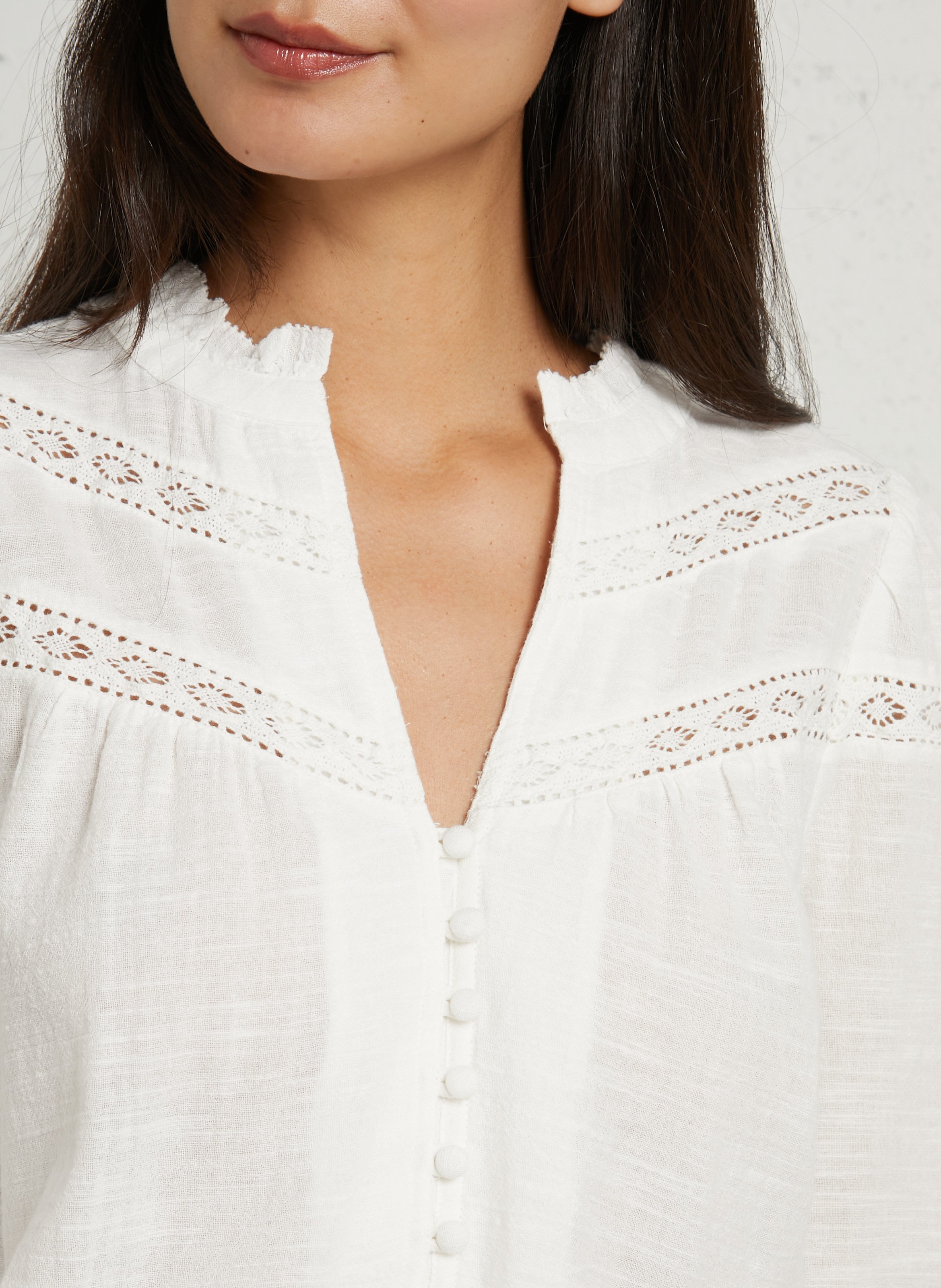 Blouse ample à détails brodés en coton magnolia MAISON 123 Beige
