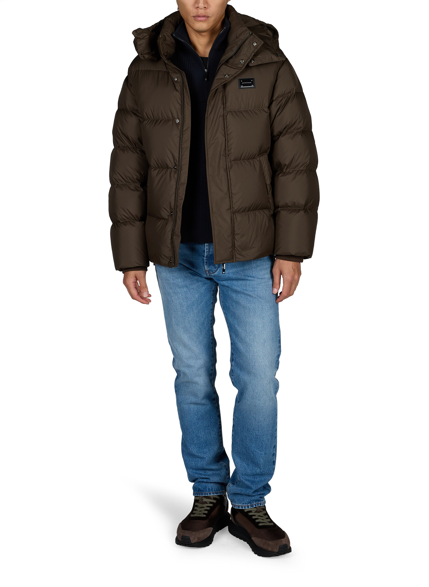 Recht gewatteerde jas met capuchon EMPORIO ARMANI Kaki