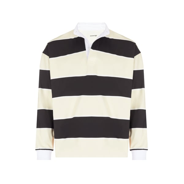Saison Striped Cotton Polo Shirt In Black