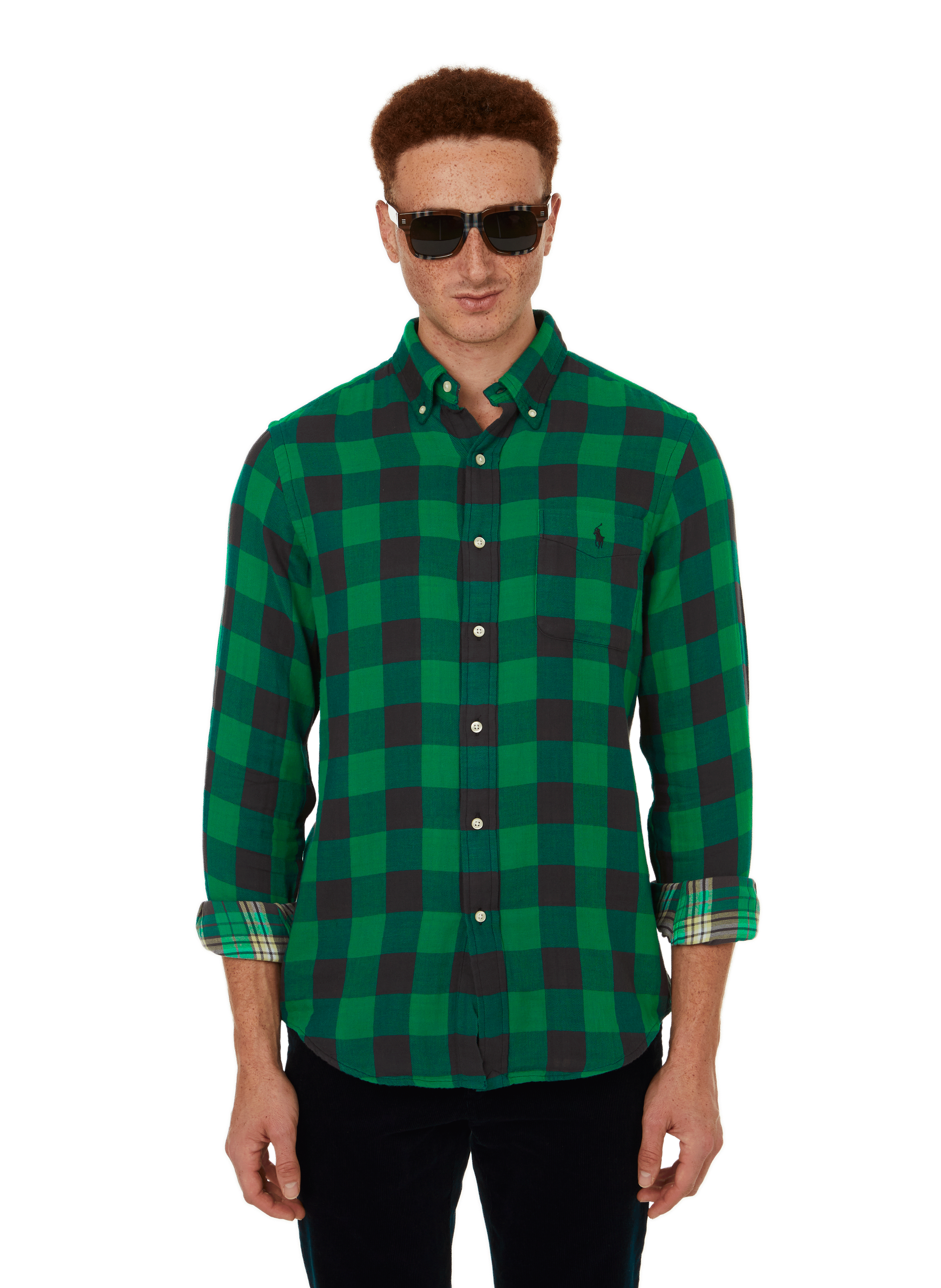 POLO RALPH LAUREN Chemise à carreaux en flanelle de coton Vert