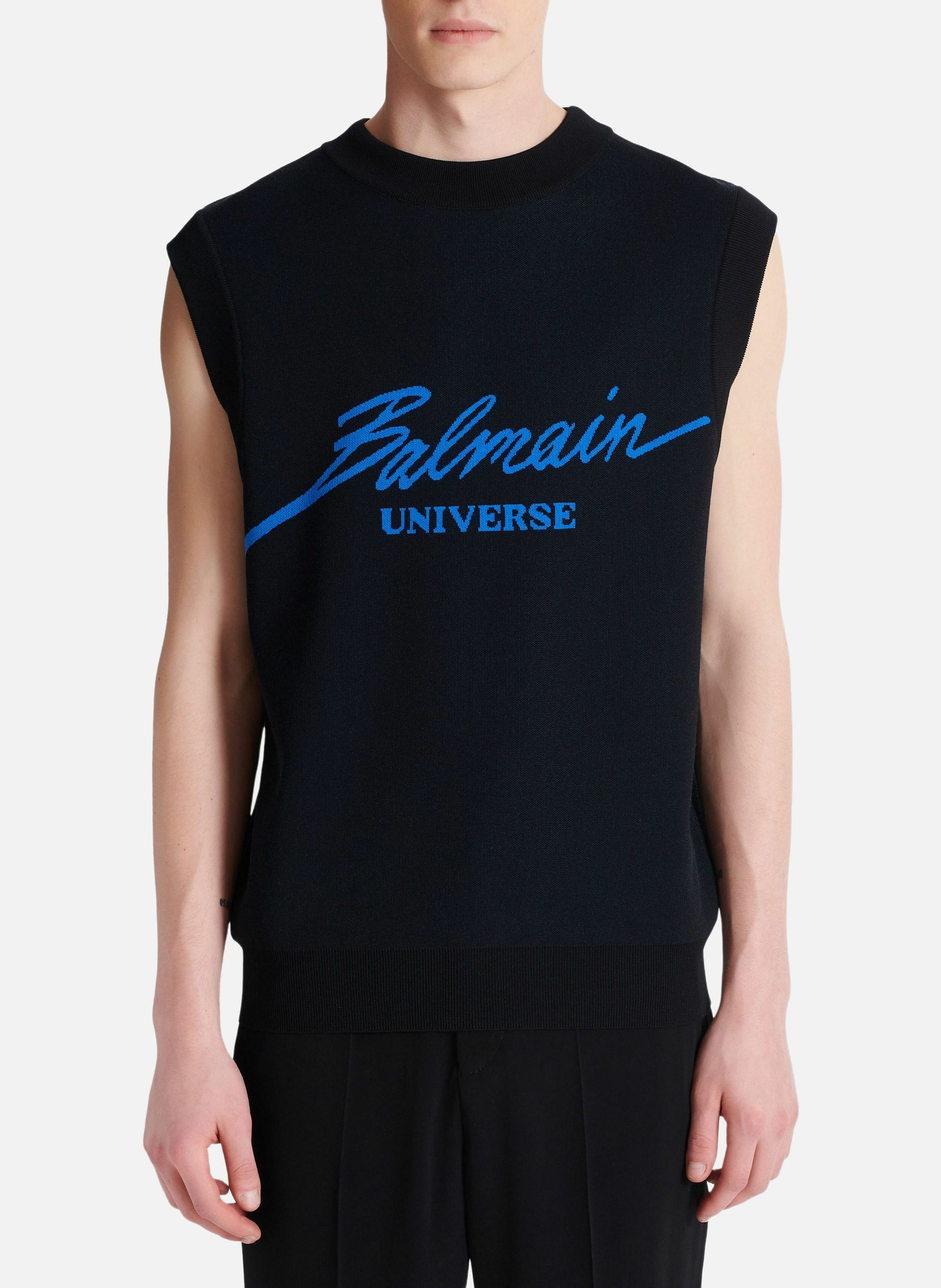 Pull sans manches en jacquard balmain universe BALMAIN Bleu