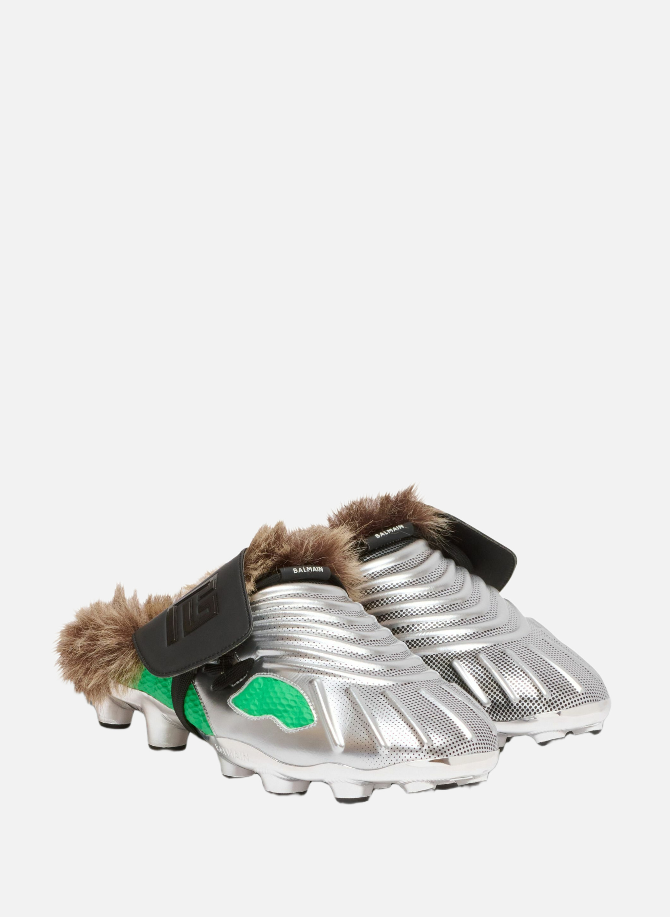 Mules fourrées half time en matières techniques BALMAIN Vert