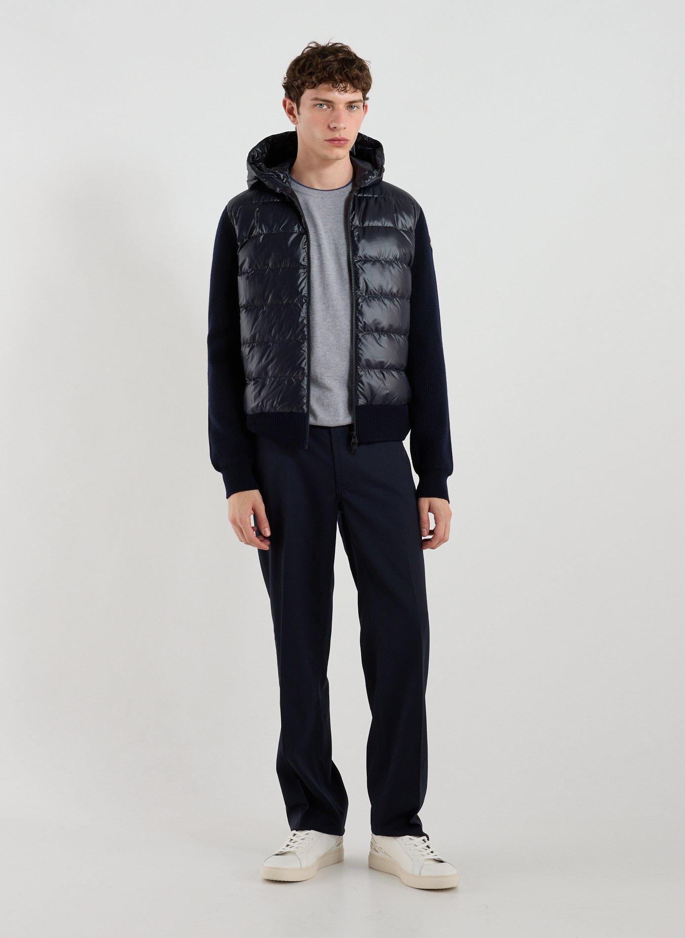 Quilted zip-up hoodie MONCLER Blue