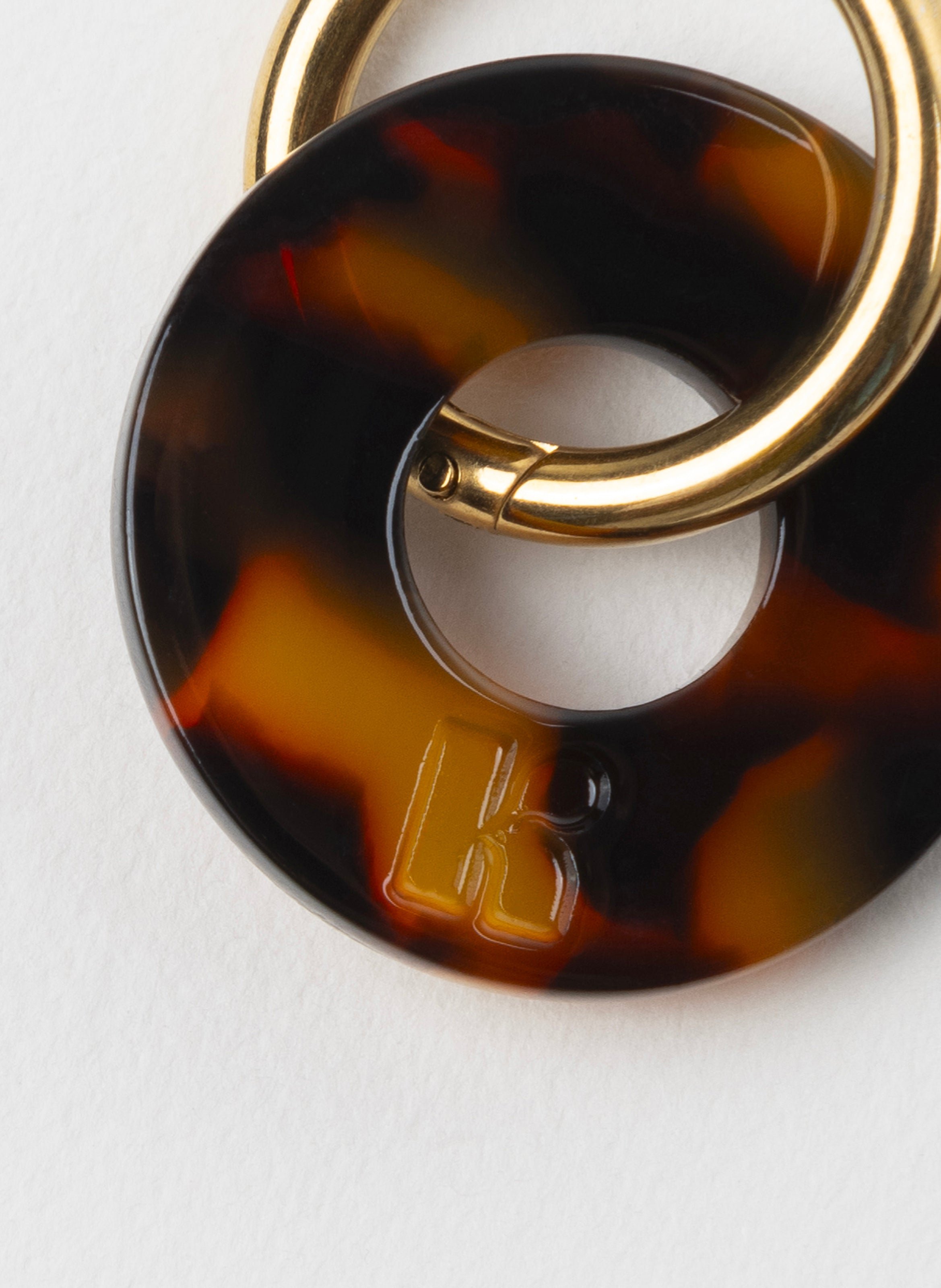 Boucles d'oreilles donuts avec anneaux en acier inoxydable doré KURAGE GINZA Marron