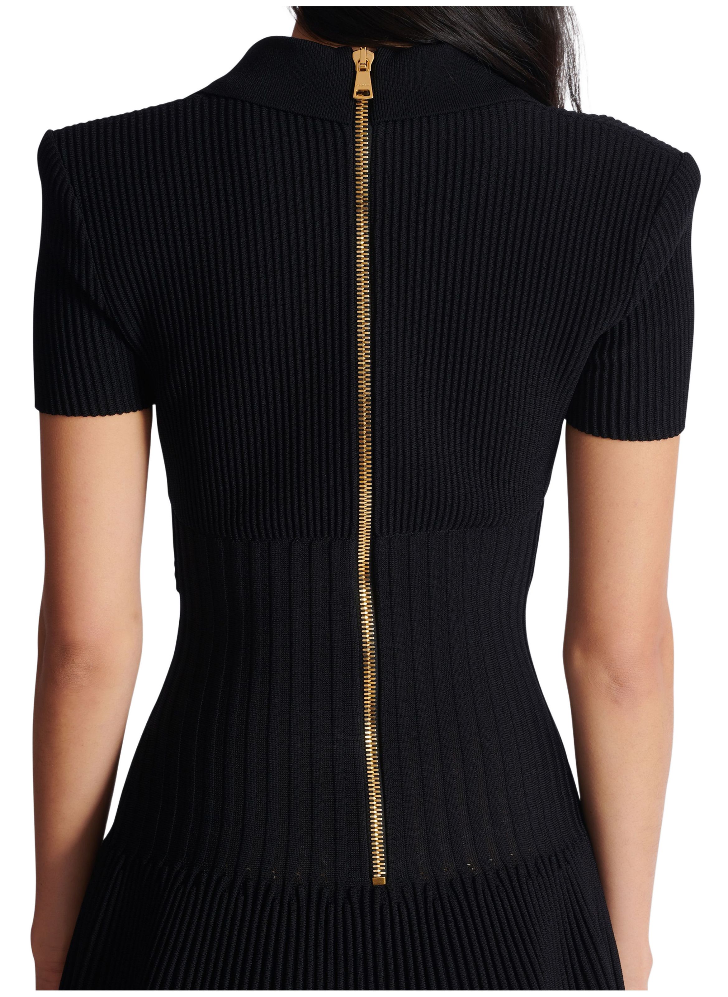 Robe courte évasée en maille BALMAIN Noir