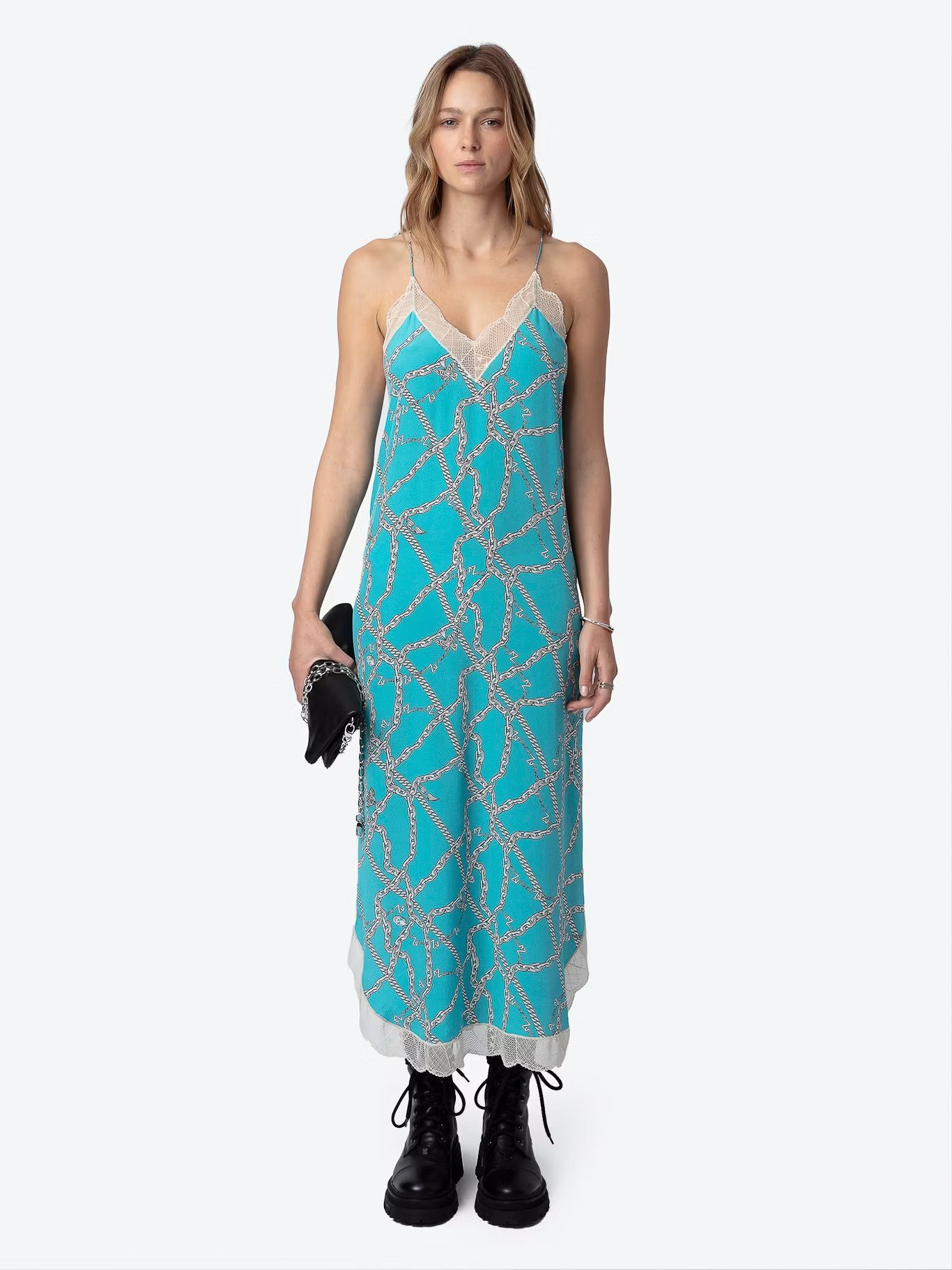 Robe longue imprimée à dentelle en soie ristyl ZADIG&VOLTAIRE Bleu
