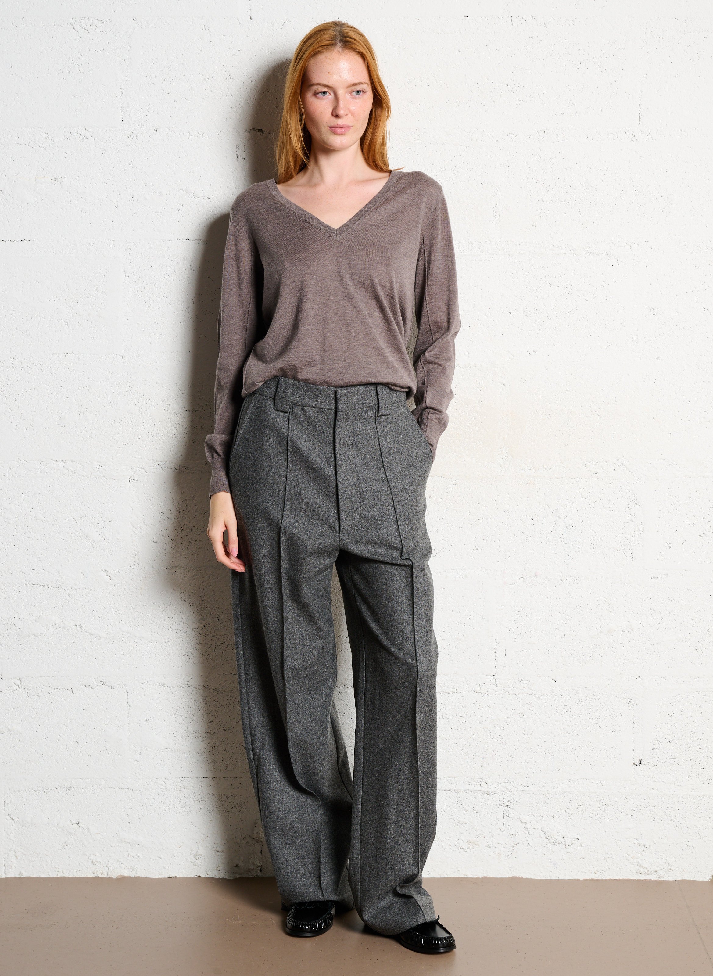 Pull col v en laine derek SOEUR Marron