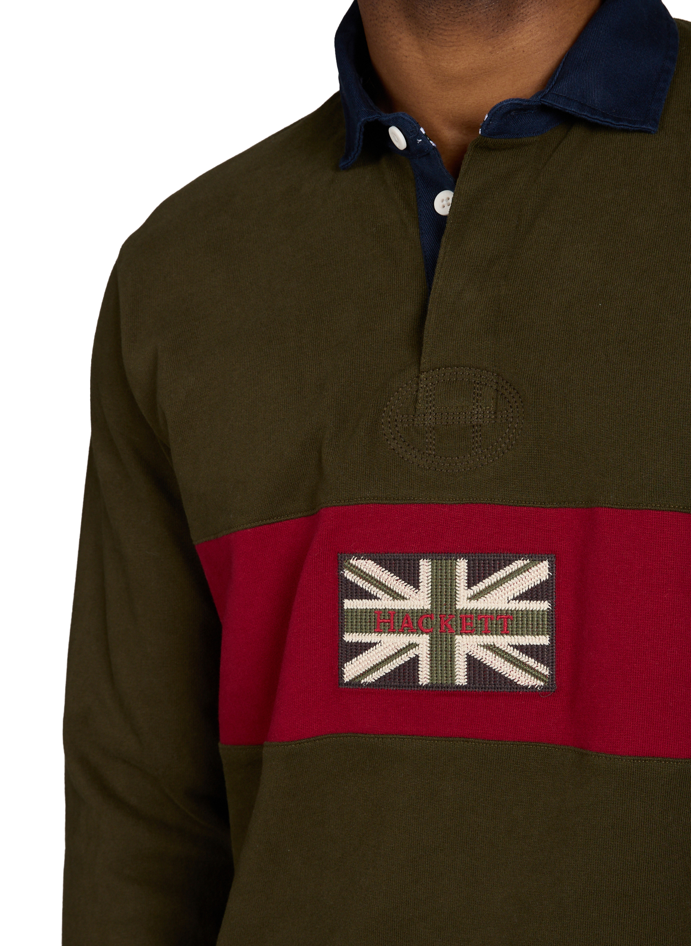 Polo rayé à manches longues en coton HACKETT Kaki