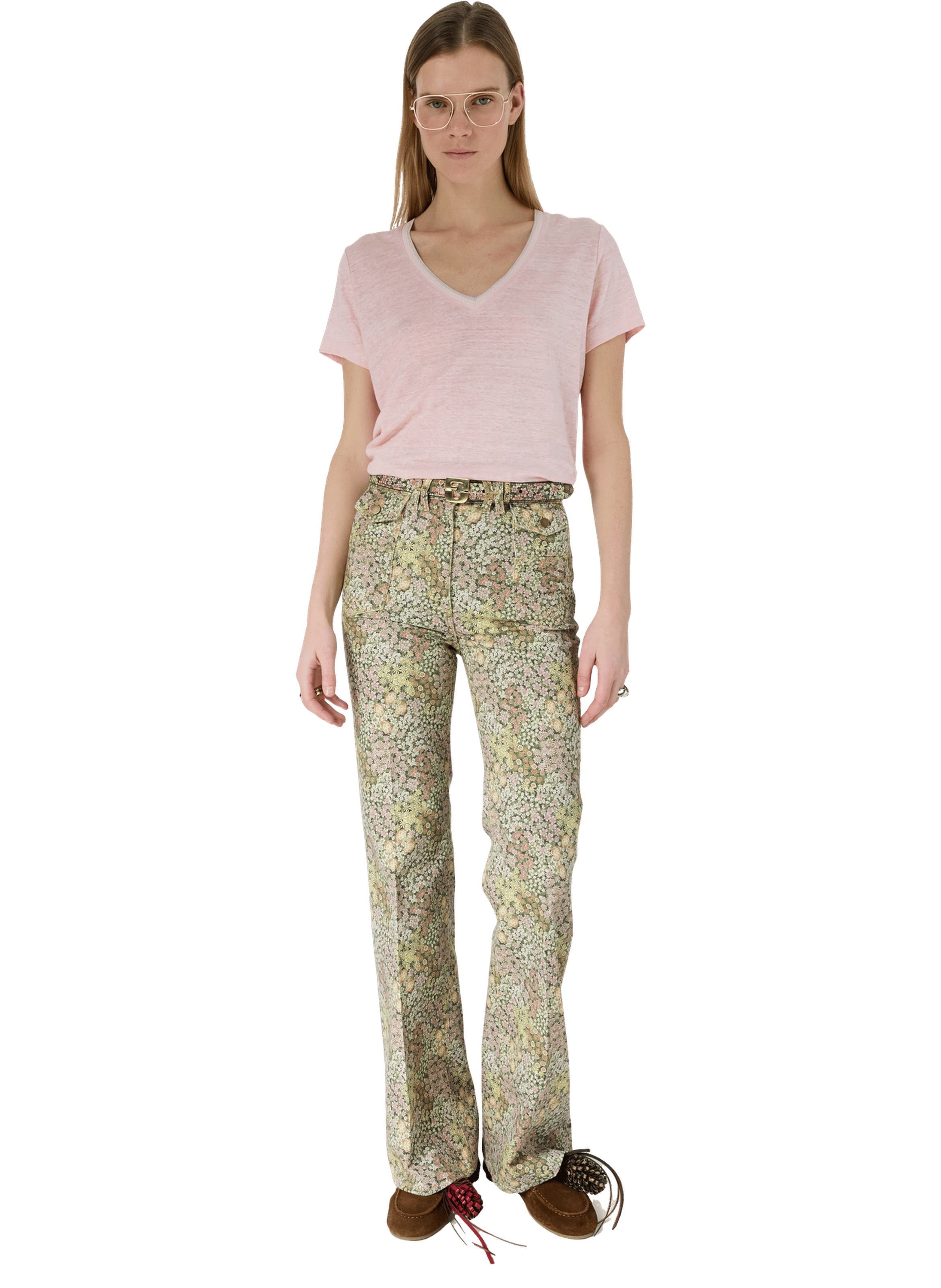 T-shirt v en lin à lurex - mirana GERARD DAREL Rose