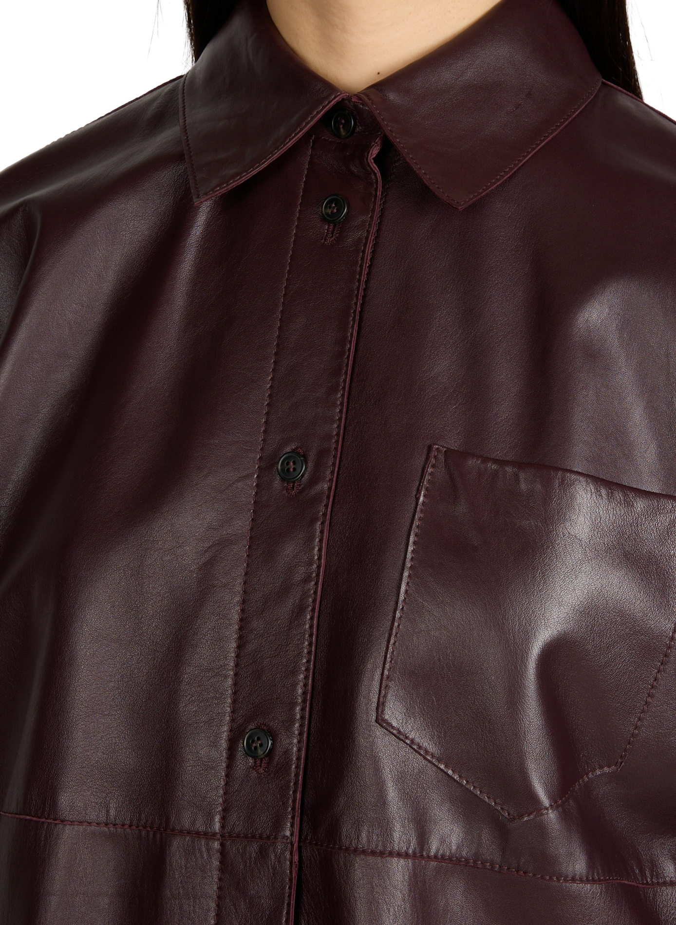 Jacket with classic collar in blended leather WEEK END Red