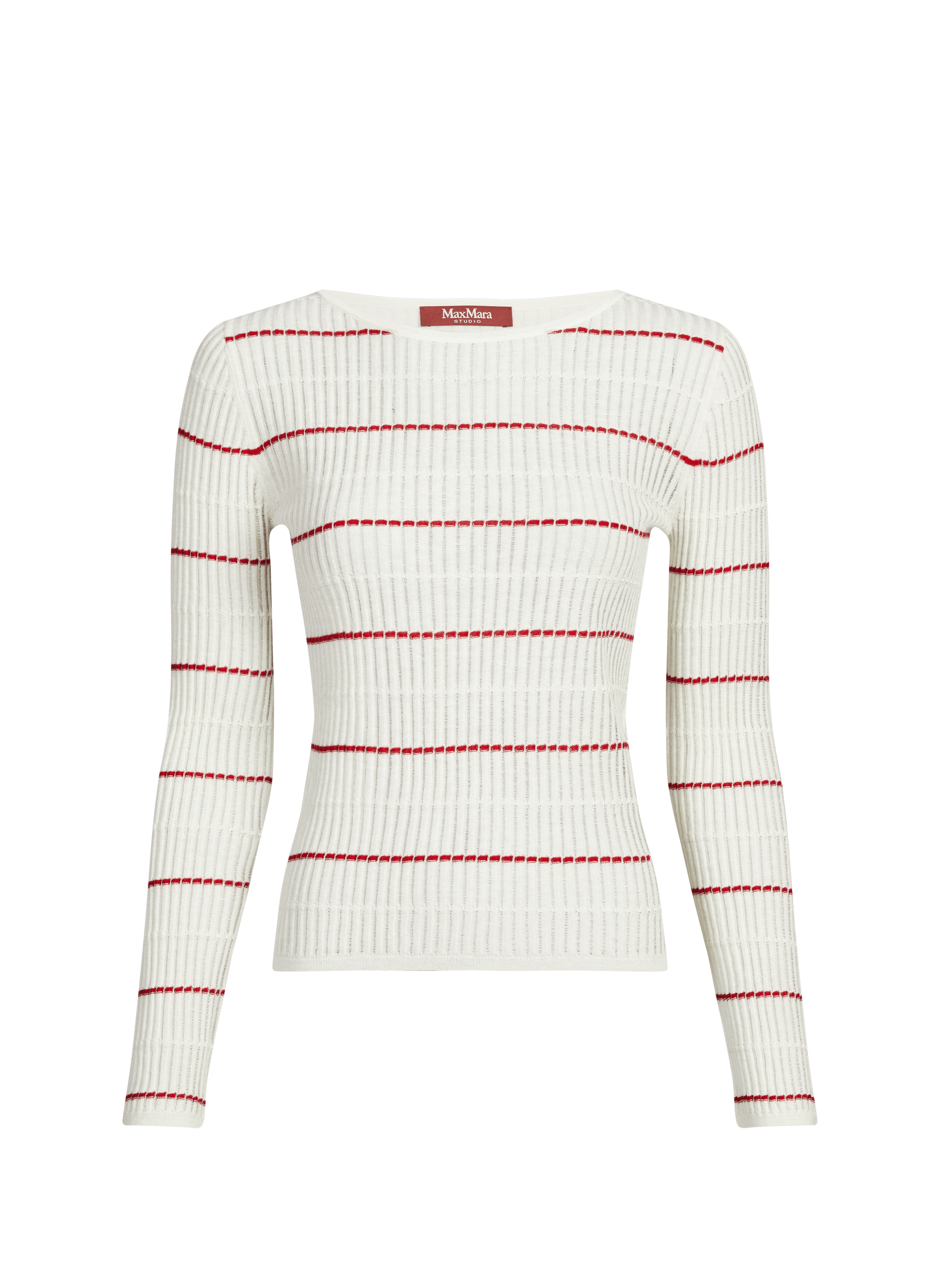 Pull maille à rayures en soie et laine vierge MAX MARA STUDIO Blanc