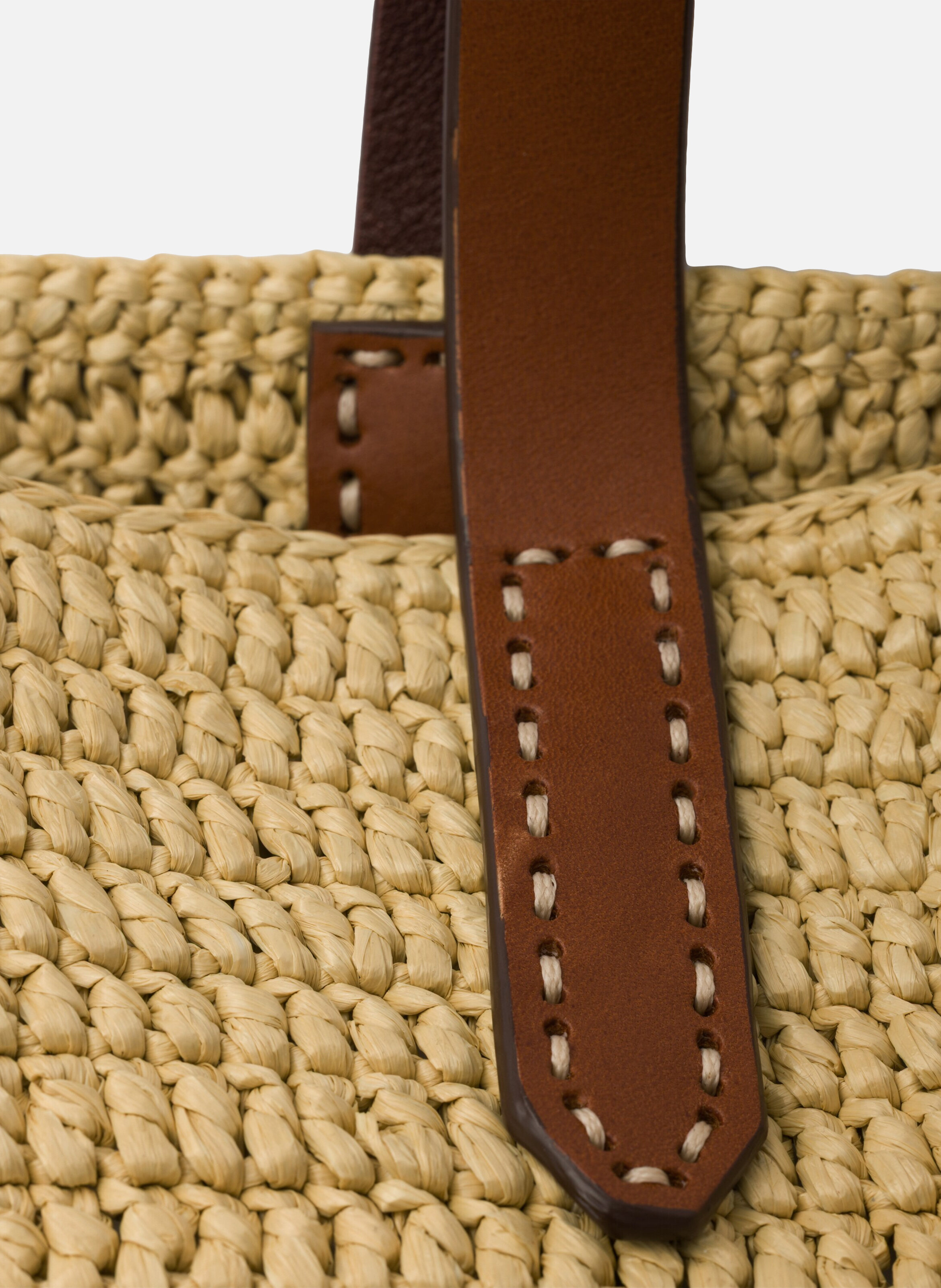 Cabas de taille moyenne en crochet et cuir PRADA Beige