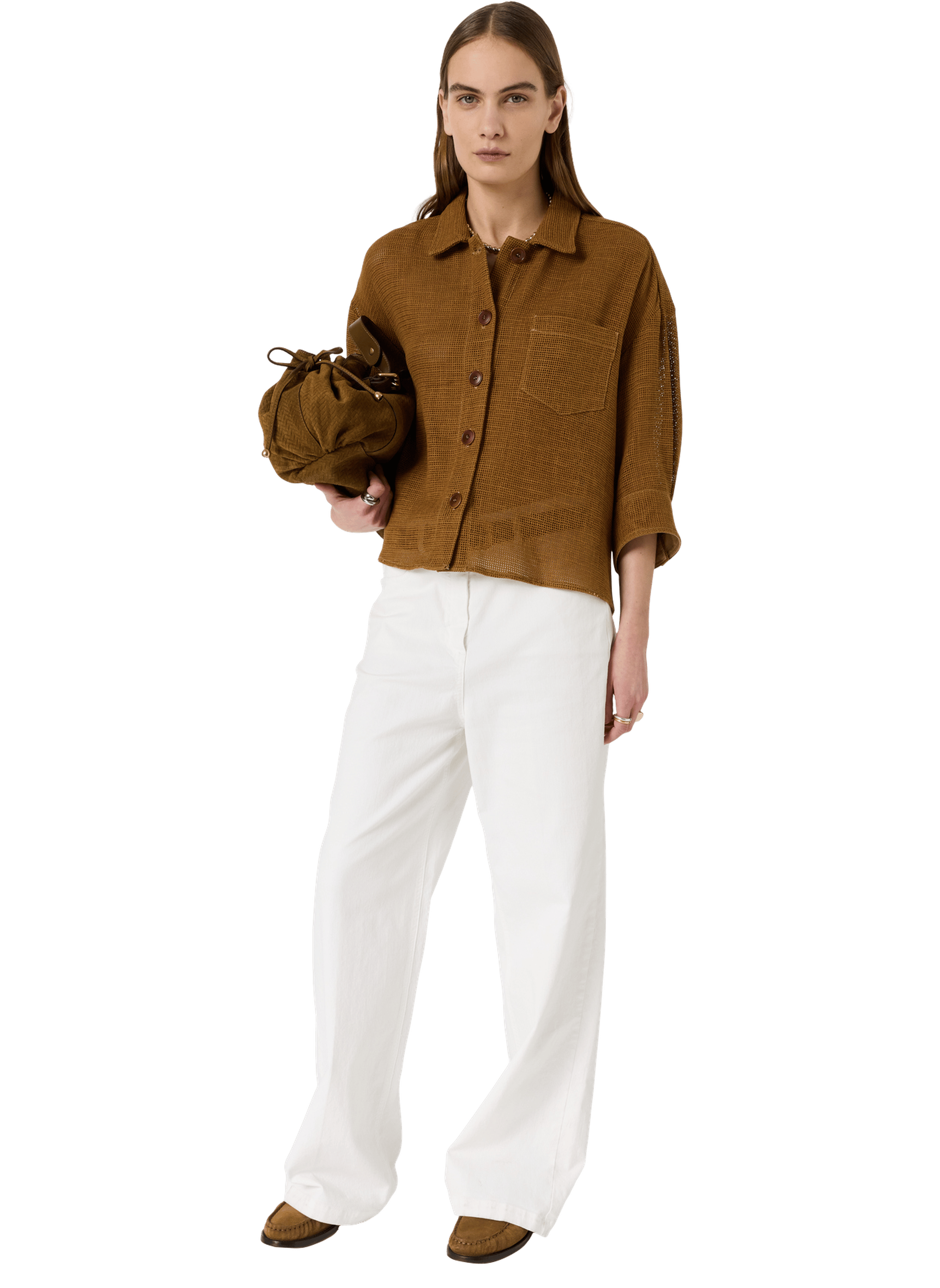 Surchemise ajourée en coton et lin - tamia GERARD DAREL Marron