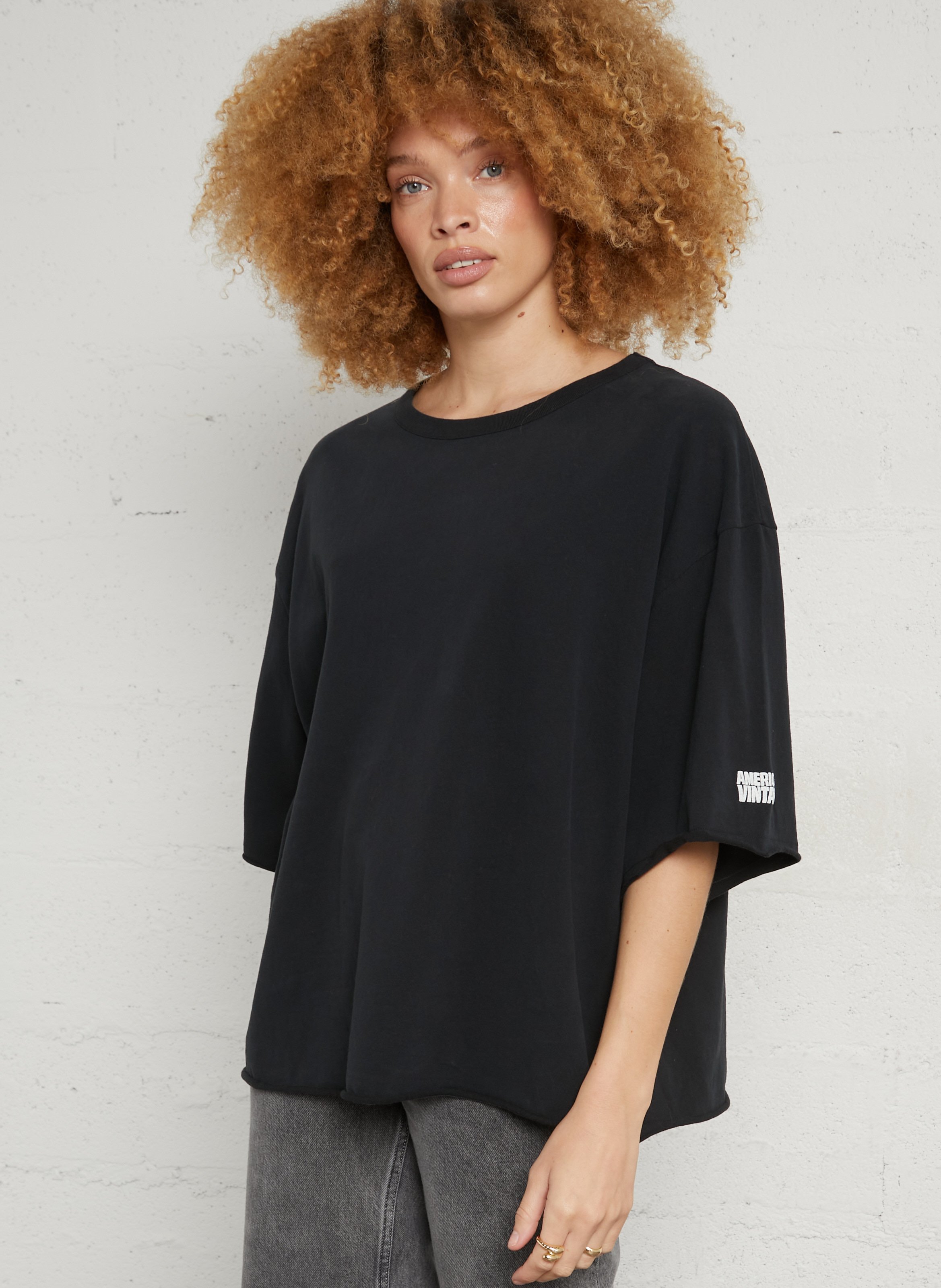 Tee-shirt fluide col rond en coton uni ykobow  Tenebre