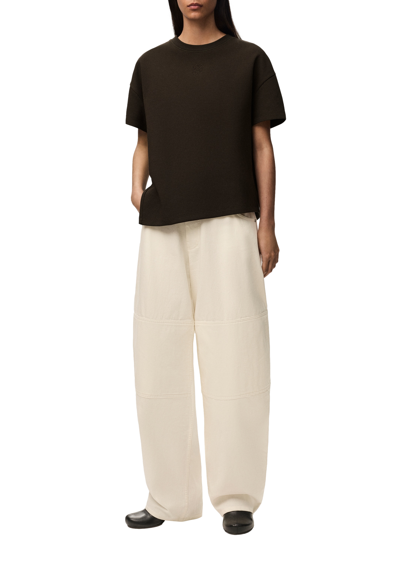 Asymmetric blended cotton T-shirt LOEWE Brown