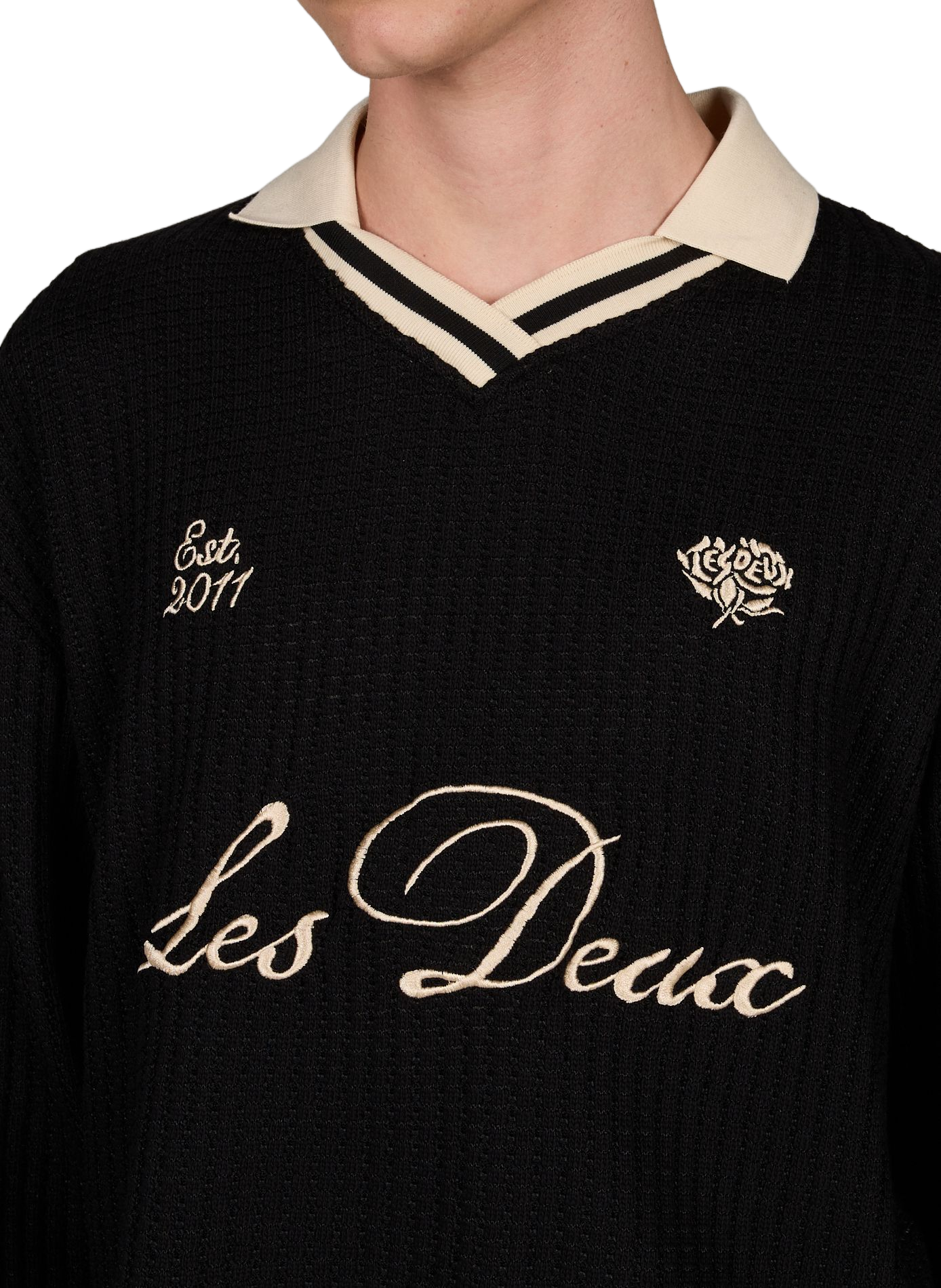 Embroidered polo in knitted blend of cotton LES DEUX Black