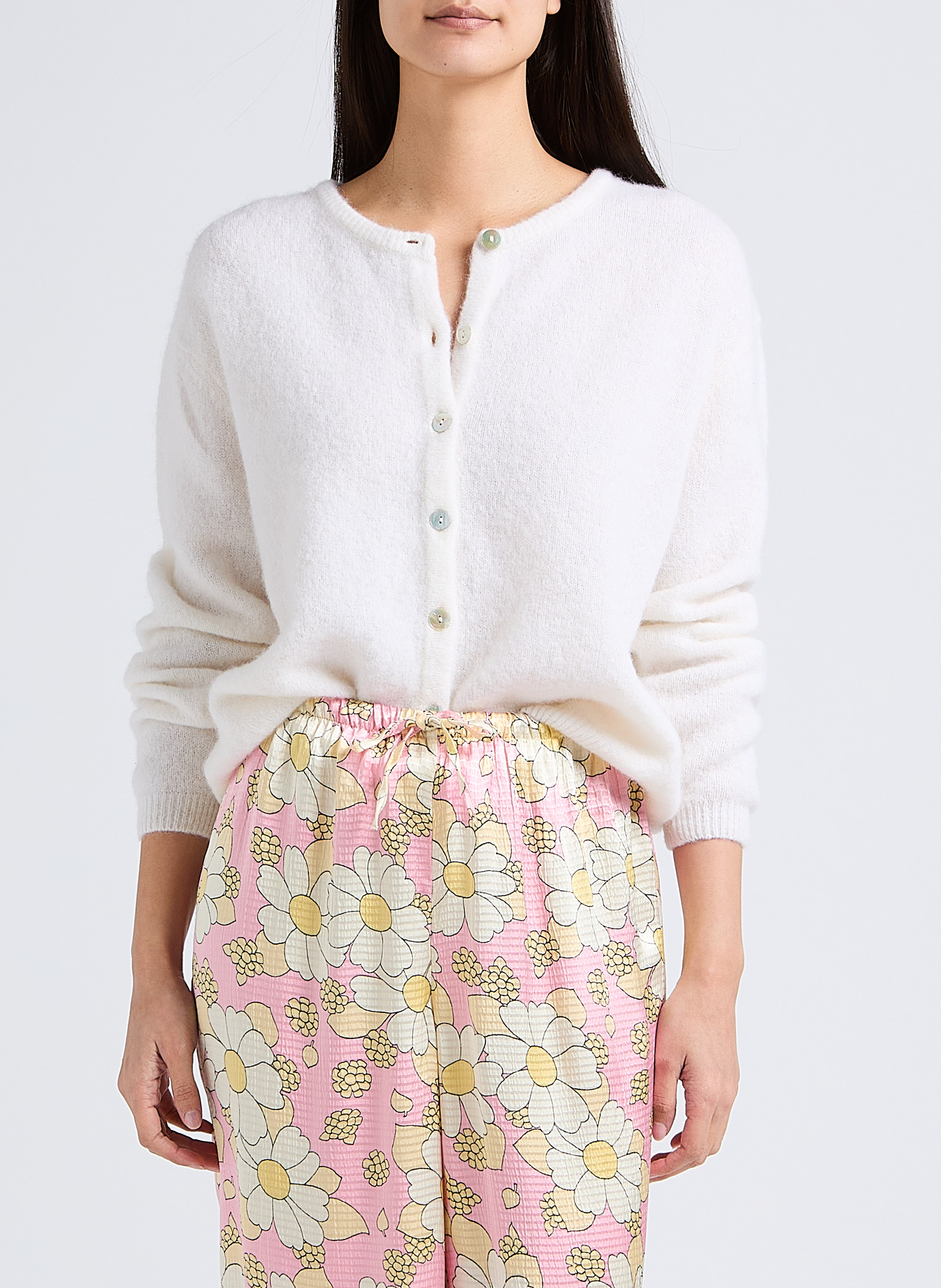 Gilet ample col rond en laine mélangée vitow AMERICAN VINTAGE Blanc