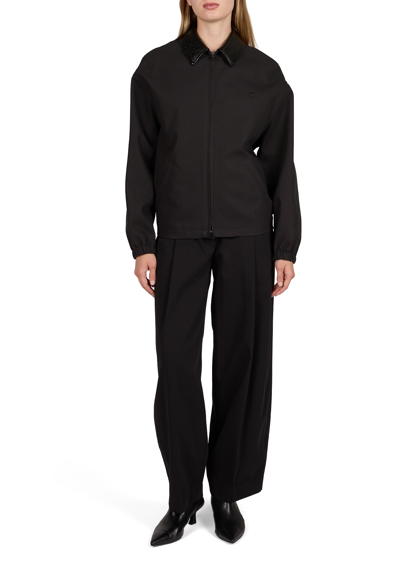 Jacke mit glänzendem Kragen aus Baumwolle COURRÈGES Schwarz