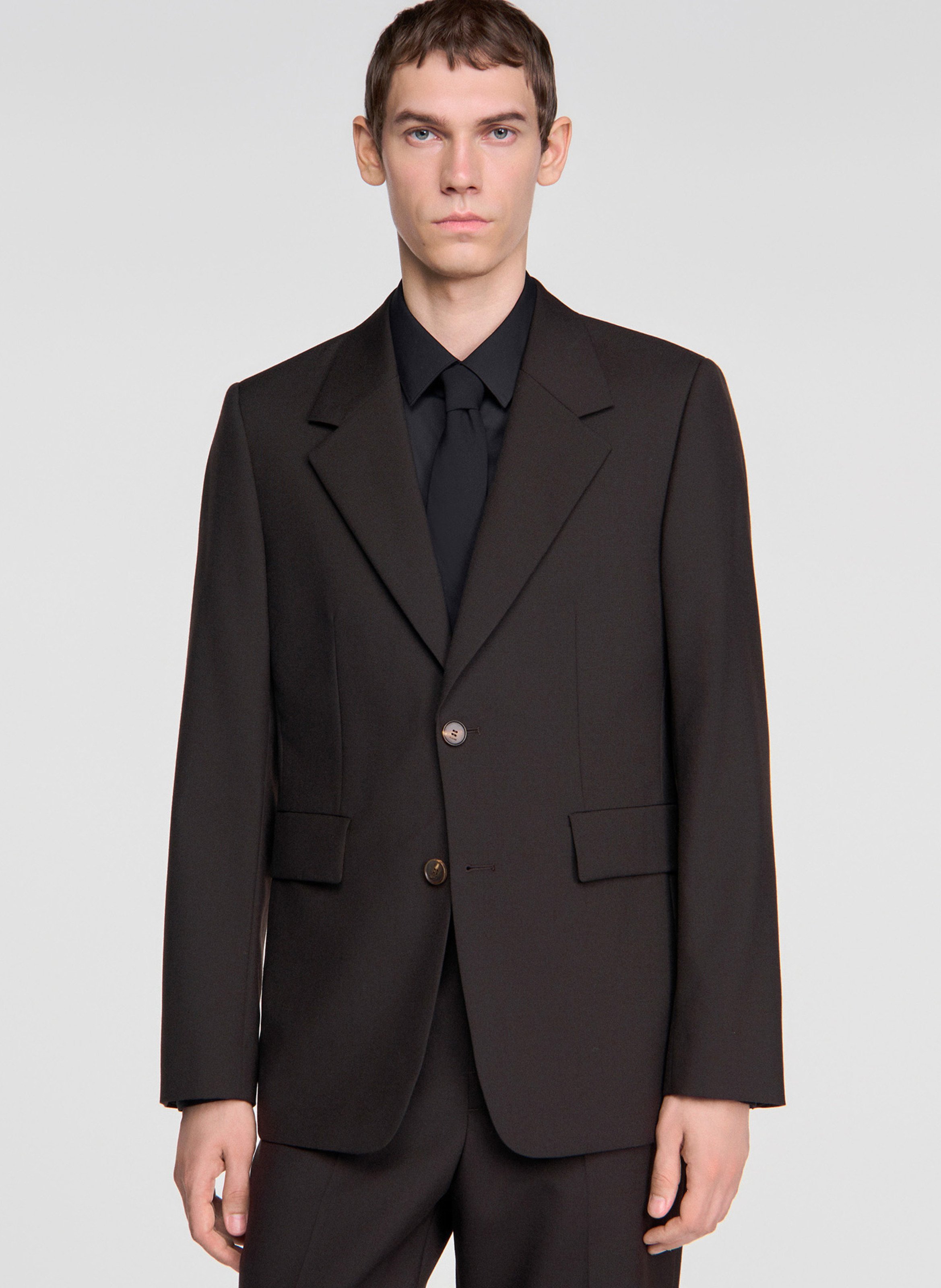 Veste col tailleur en laine SANDRO Marron