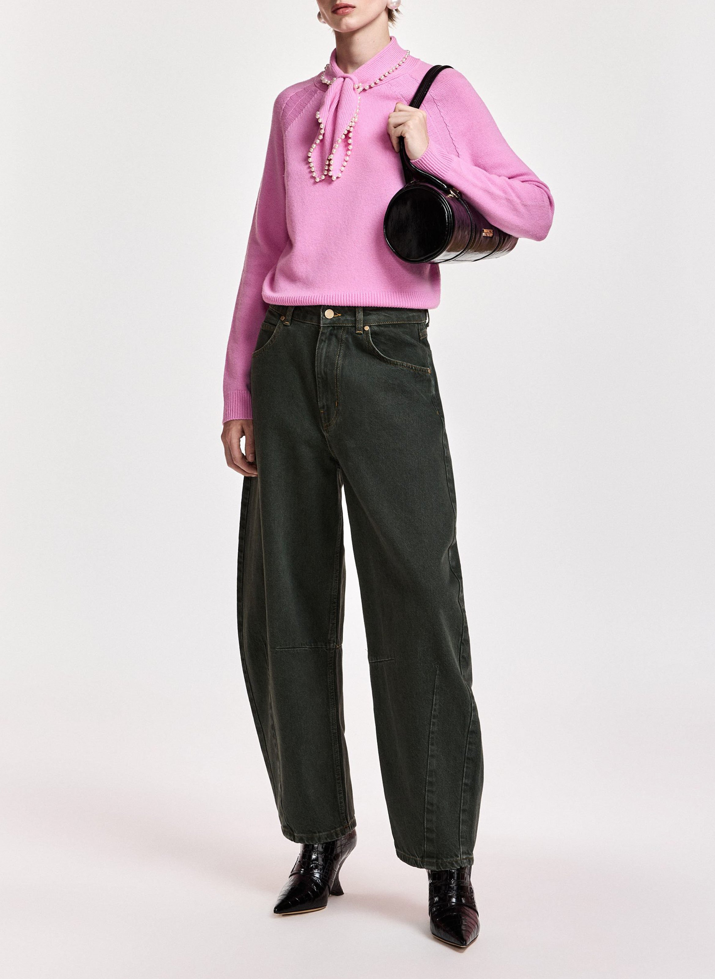 Pull droit col lavallière en laine et cachemire kasa ESSENTIEL ANTWERP Rose