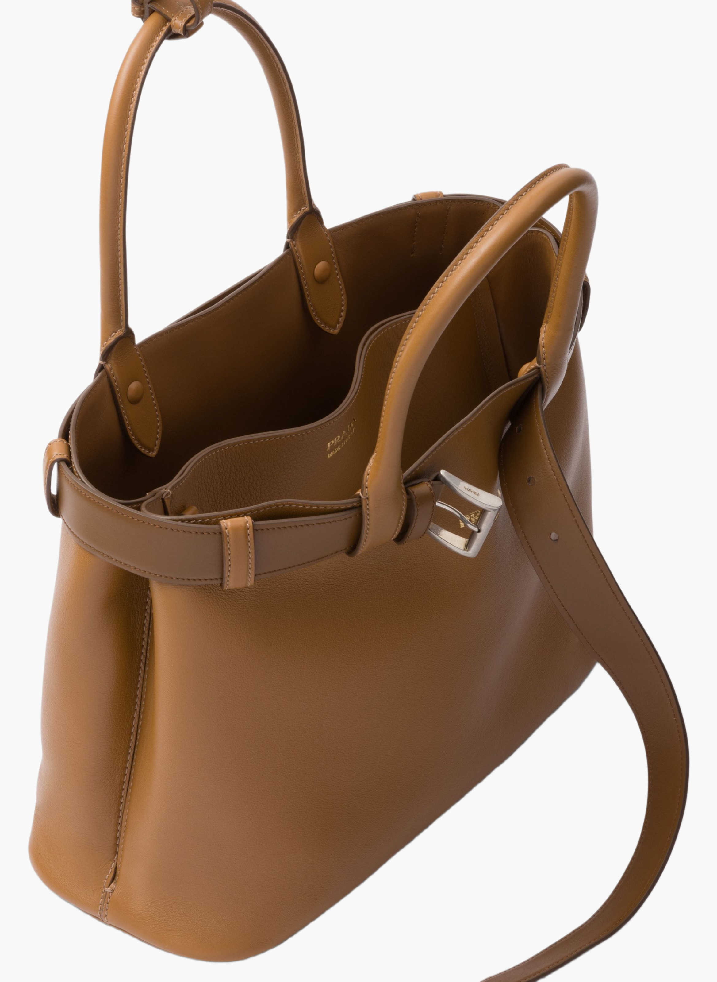 Grand sac à main prada buckle en cuir avec ceintur PRADA Marron