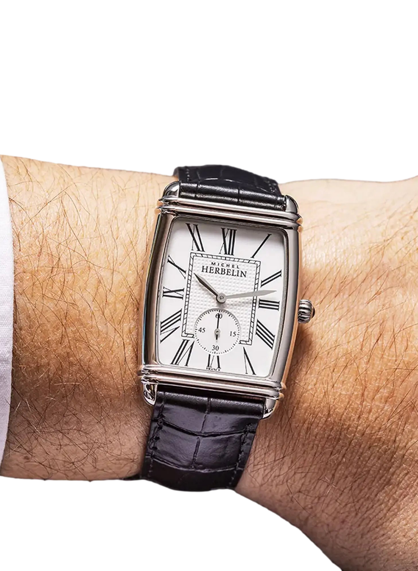 Quarz Armbanduhr im Art-Déco-Stil aus Leder HERBELIN Silber