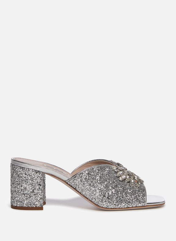 Crystal-Embellished Glitter Mules MIU MIU Crystal-Embellished Glitter Mules MIU MIU