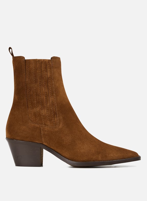 Bottines western talons mi-hauts en cuir velours birman Marron by JONAK JONAK Bottines western talons mi-hauts en cuir velours birman Marron