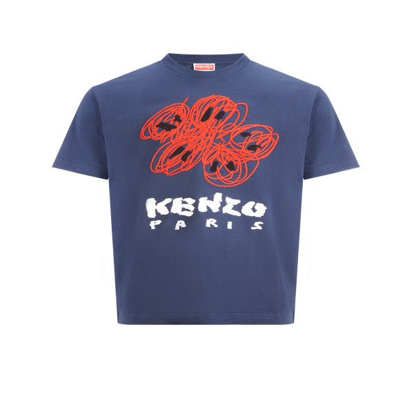 Kenzo Printed Cotton T-shirt In Blue