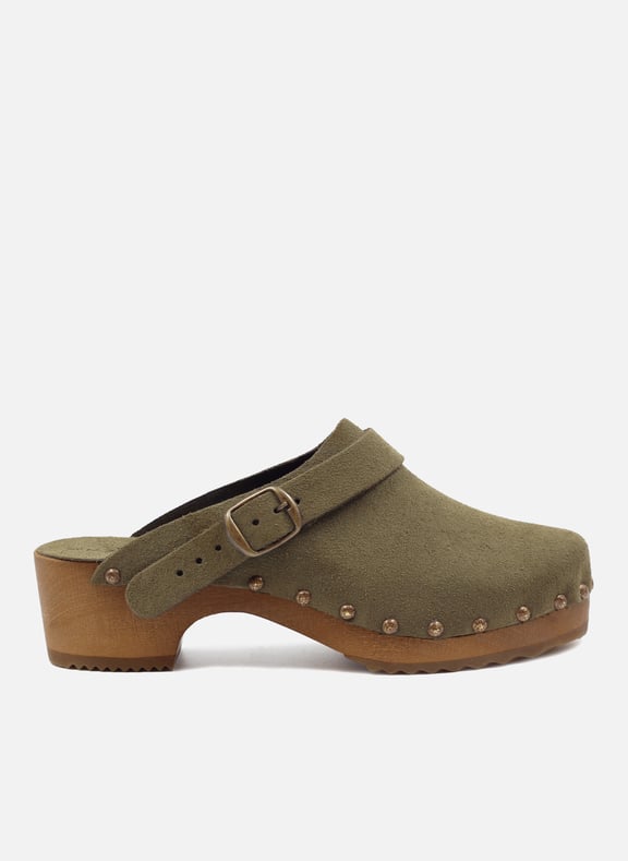 Sabots bois brides cuir daim Vert by JULES & JENN JULES & JENN Sabots bois brides cuir daim Vert