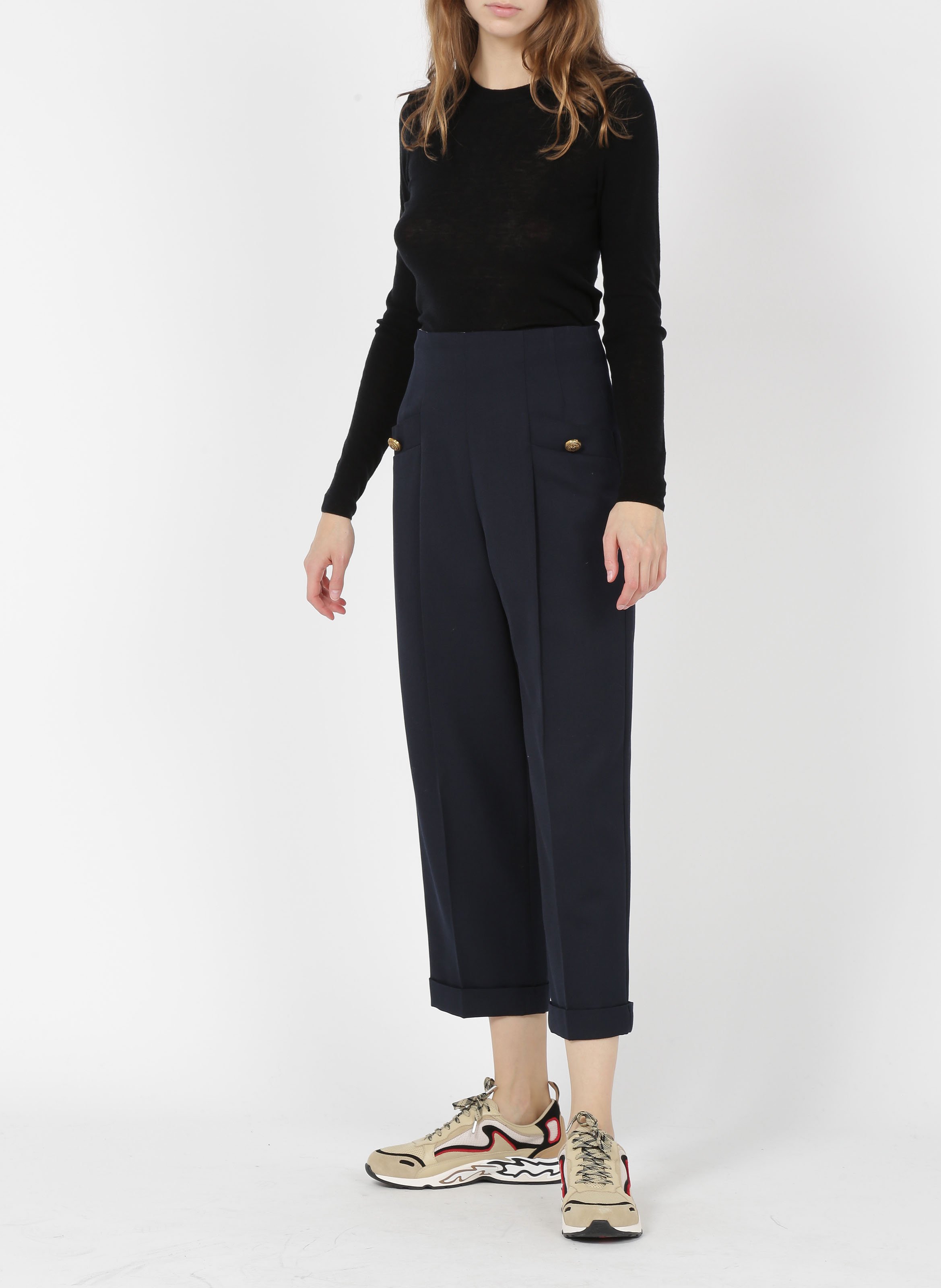 Pantalon large en laine mélangée SANDRO Bleu